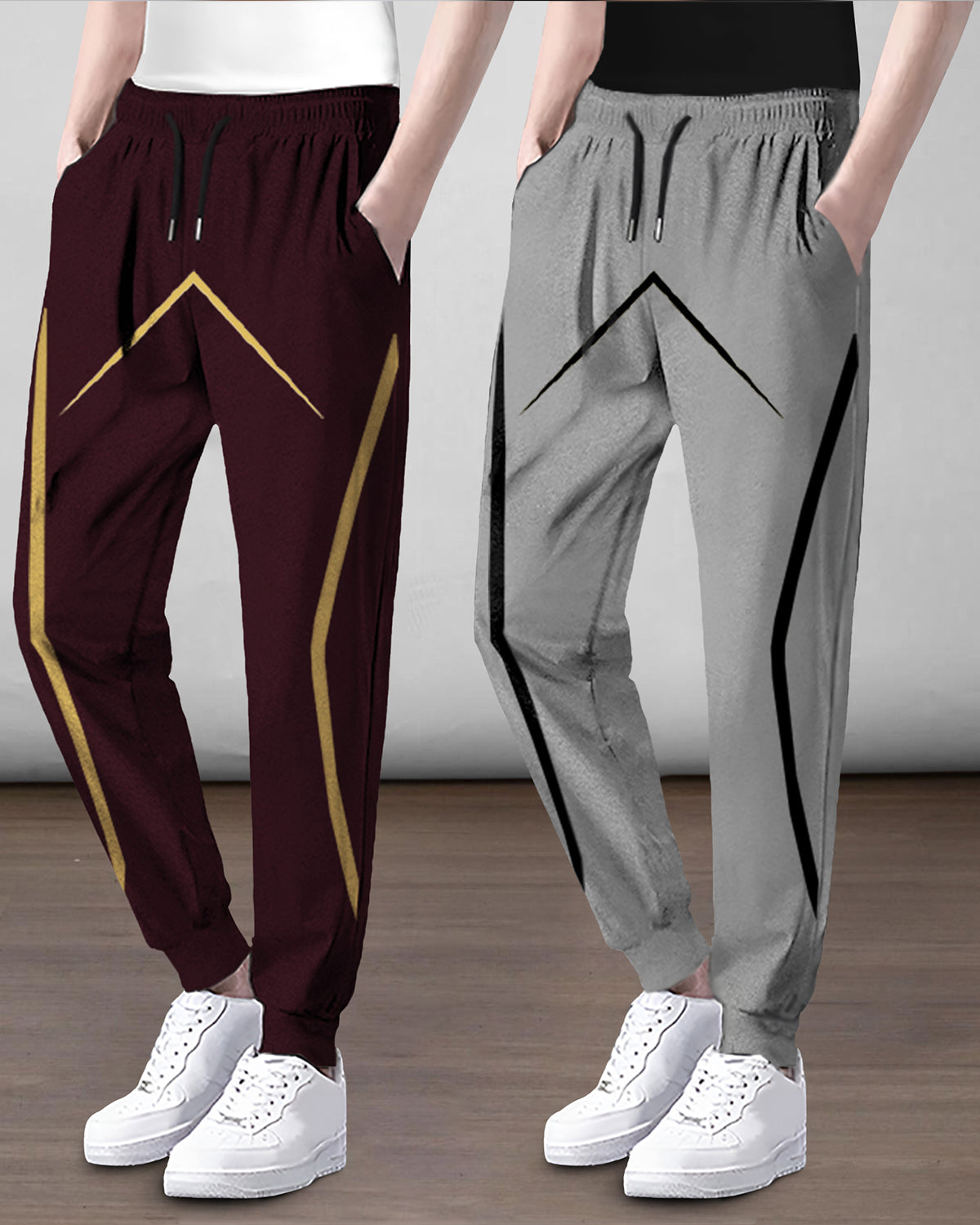 (Pack Of 2) Mens Printed Maroon & Grey Trackpants
