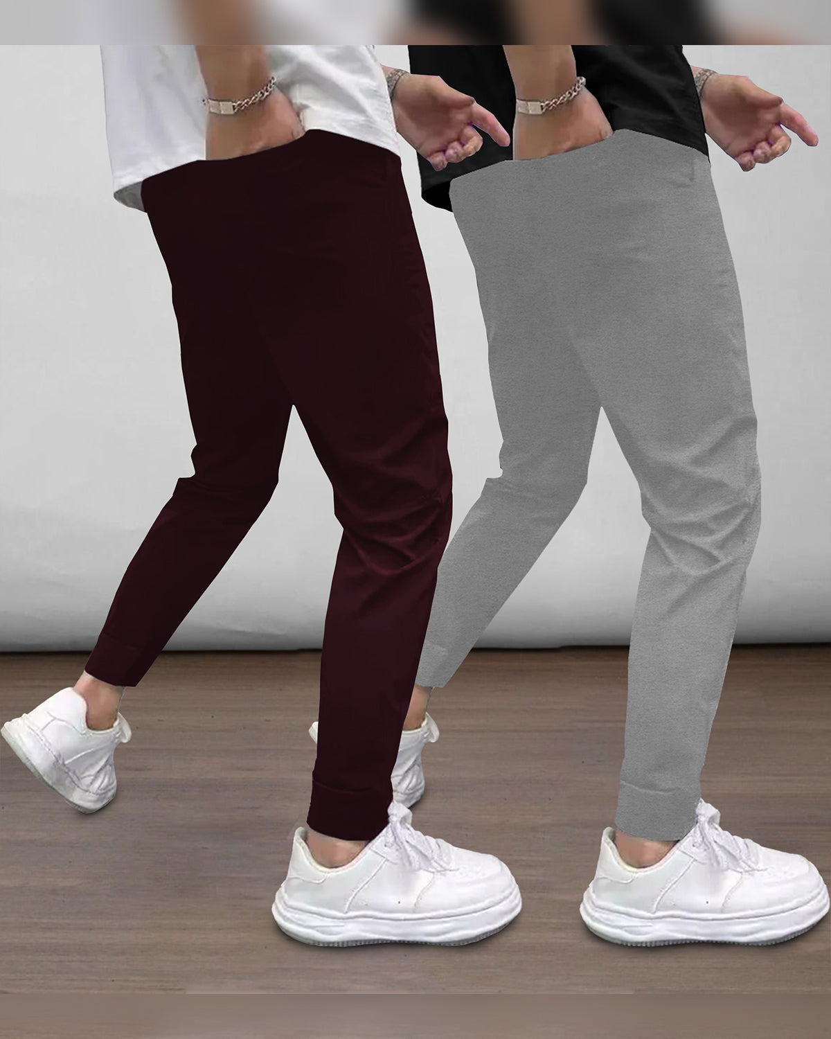 (Pack Of 2) Mens Printed Maroon & Grey Trackpants