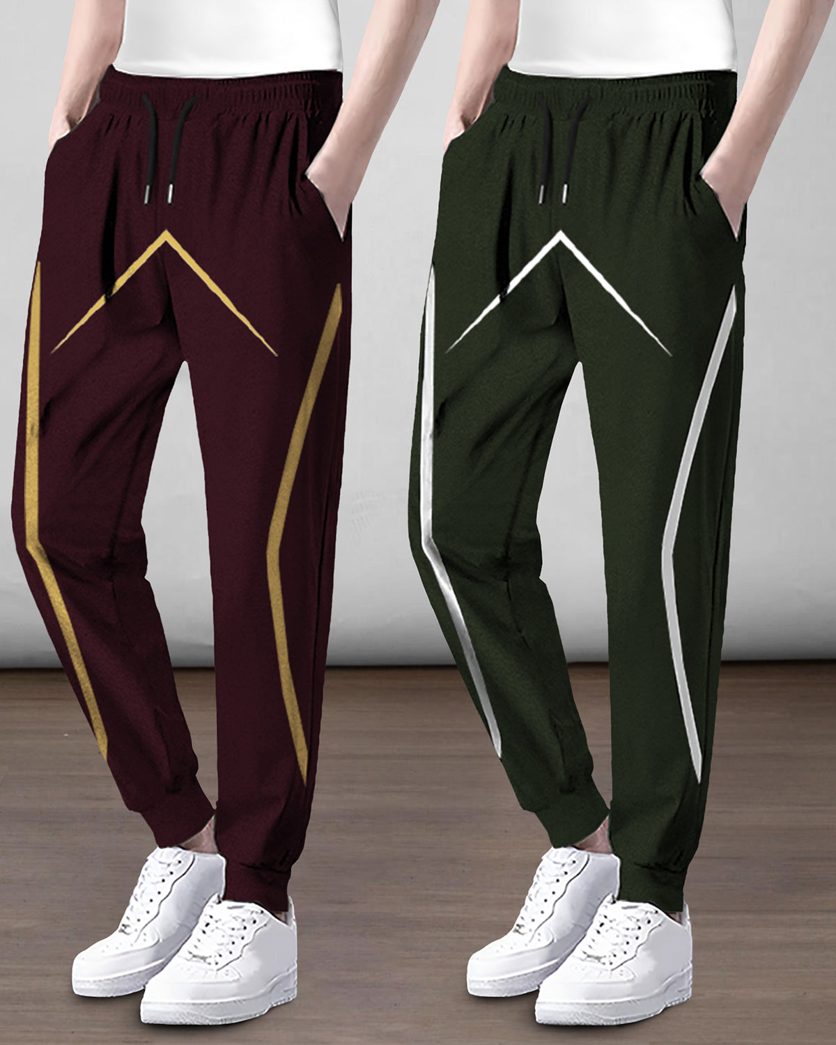 (Pack Of 2) Mens Printed Maroon & Olive Trackpants