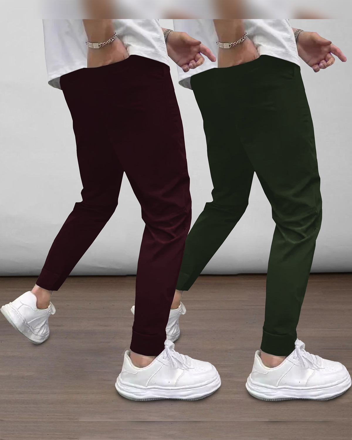 (Pack Of 2) Mens Printed Maroon & Olive Trackpants