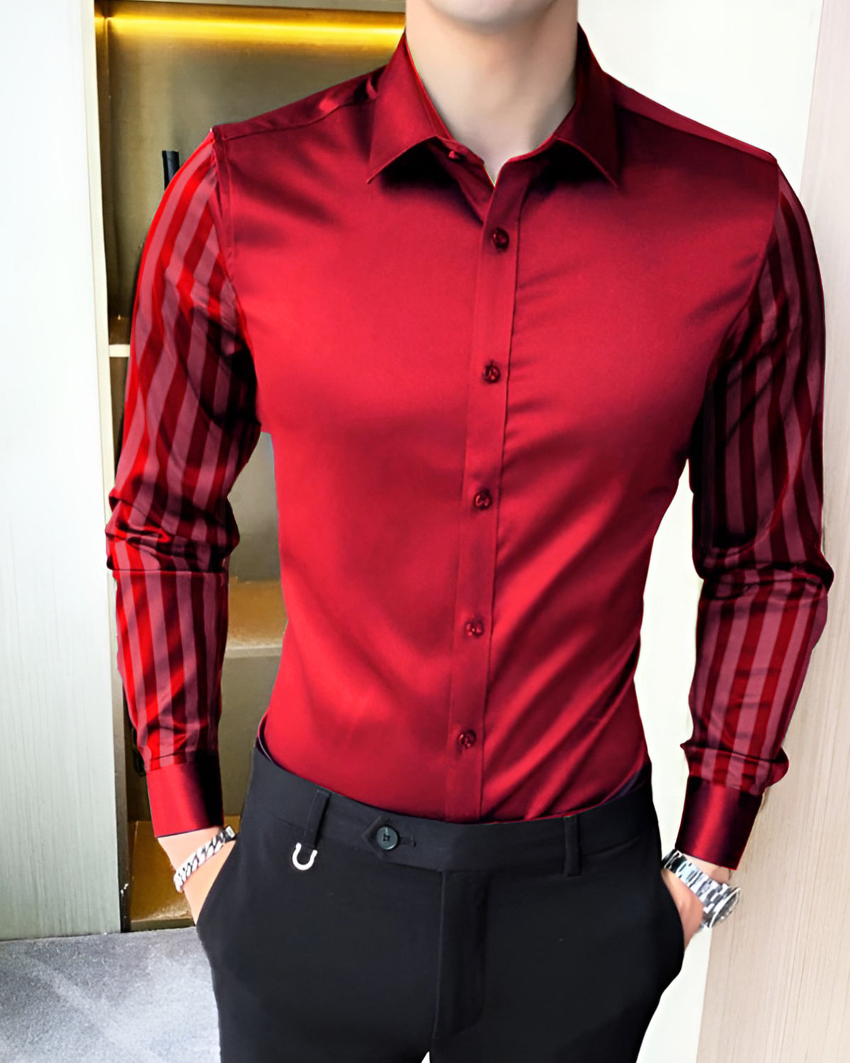 PREMIUM QUALITY Stripe Printed Red Party Wear Shirt