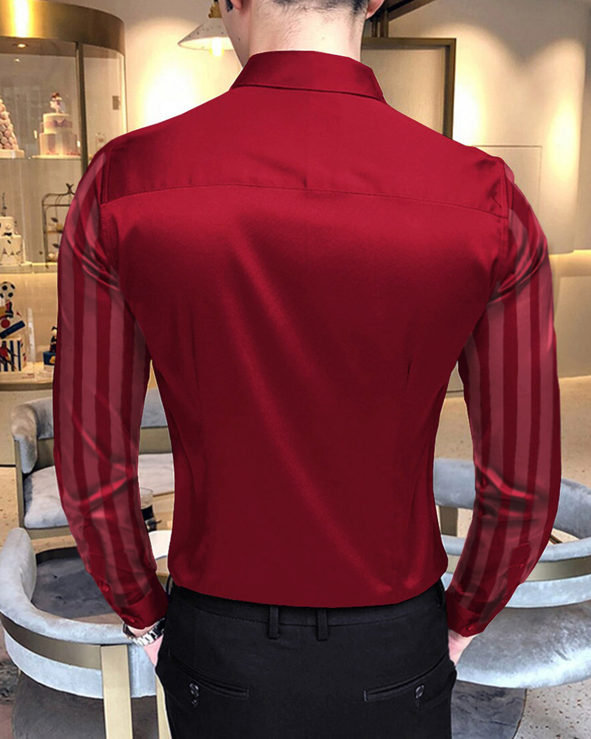 PREMIUM QUALITY Stripe Printed Red Party Wear Shirt