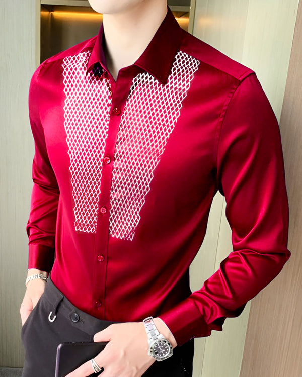 Gauze print Red color party wear shirt for men