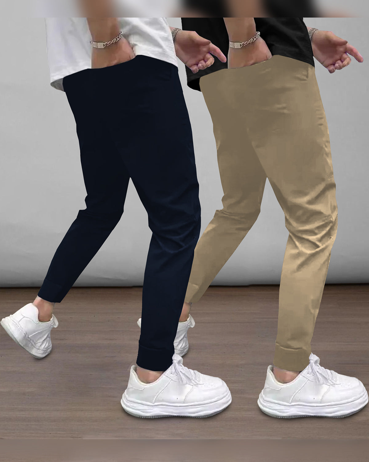 (Pack Of 2) Mens Printed Navy & Beige Trackpants