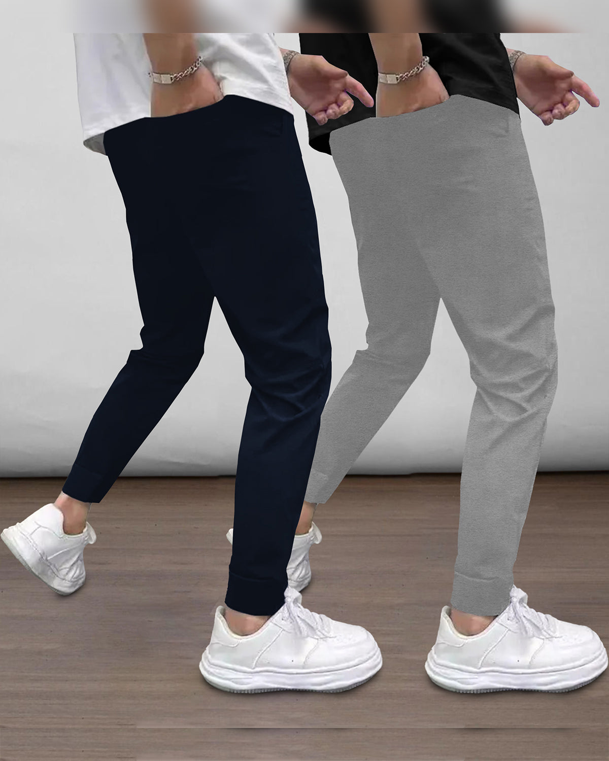 (Pack Of 2) Mens Printed Navy Blue & Grey Trackpants