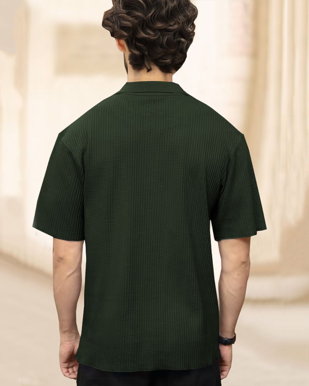 Half Sleeve Double Poacket Polo Waffle Olivegreen T-shirt