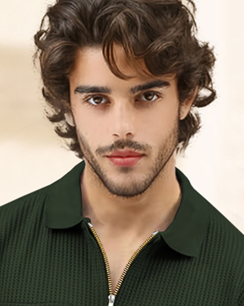 Half Sleeve Double Poacket Polo Waffle Olivegreen T-shirt