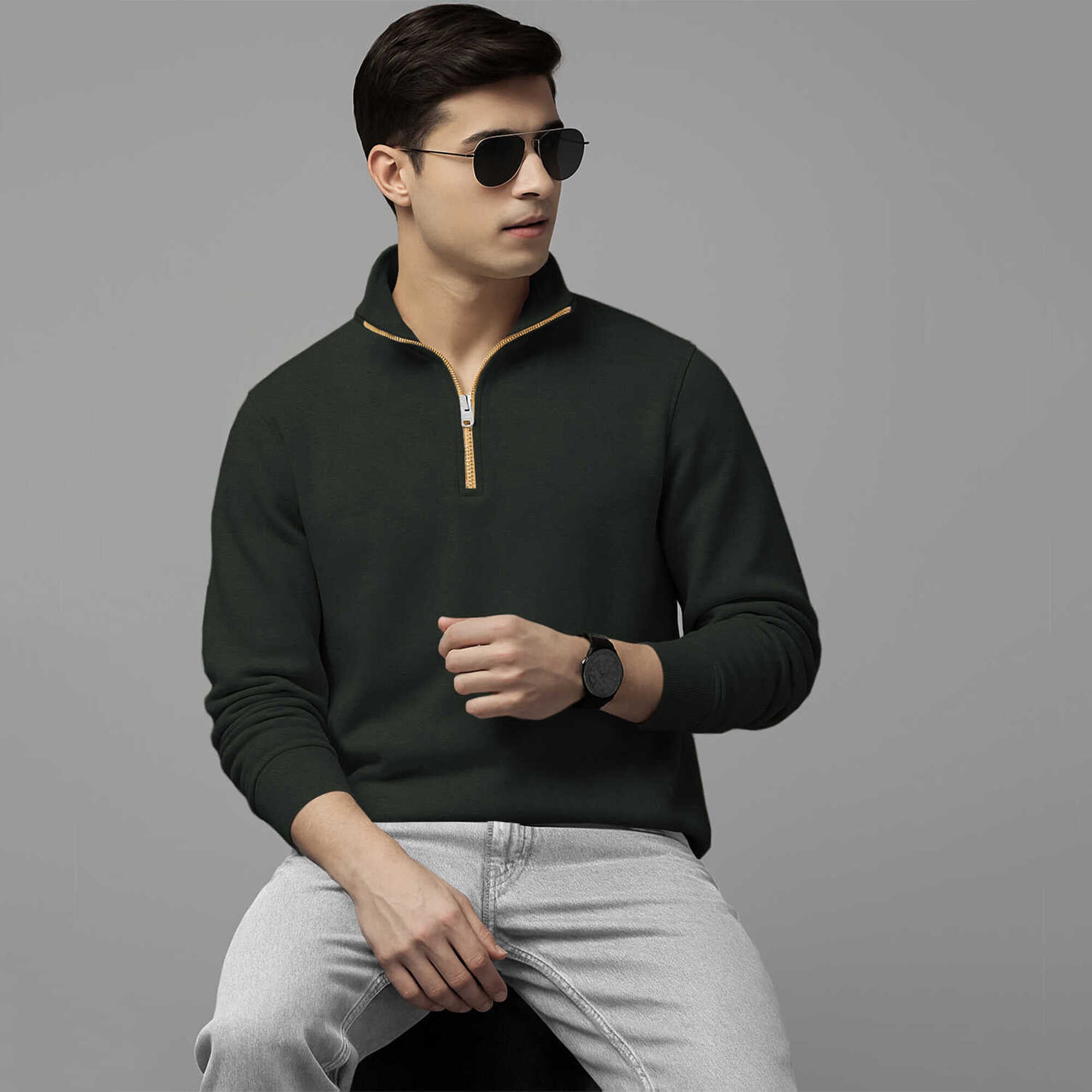 Men High Neck Quarter Zip Up 5 Variants Sweatshirts