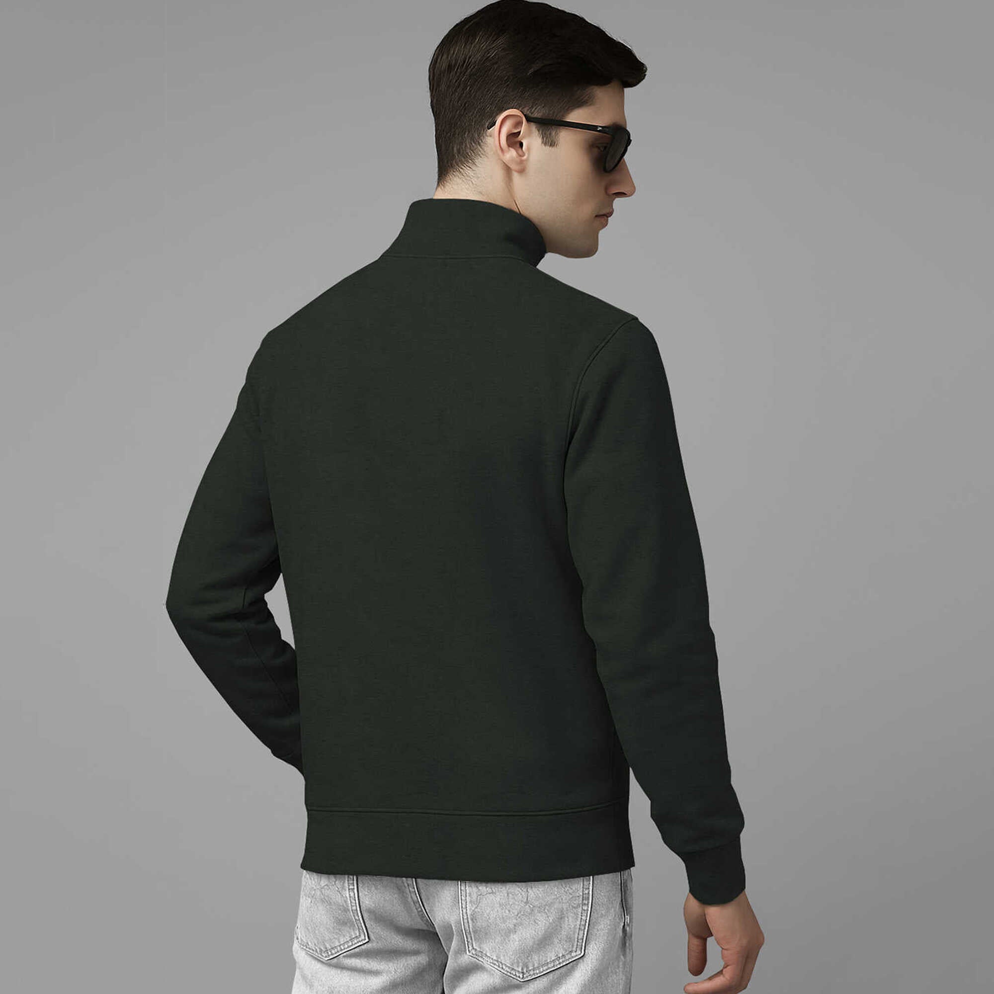Men High Neck Quarter Zip Up Olivegreen Sweatshirt