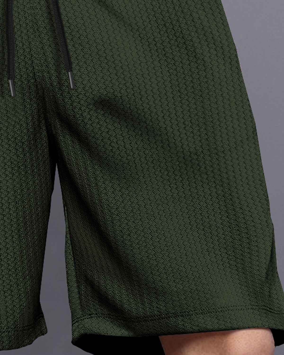 Men Plain Olive Green Waffle Short