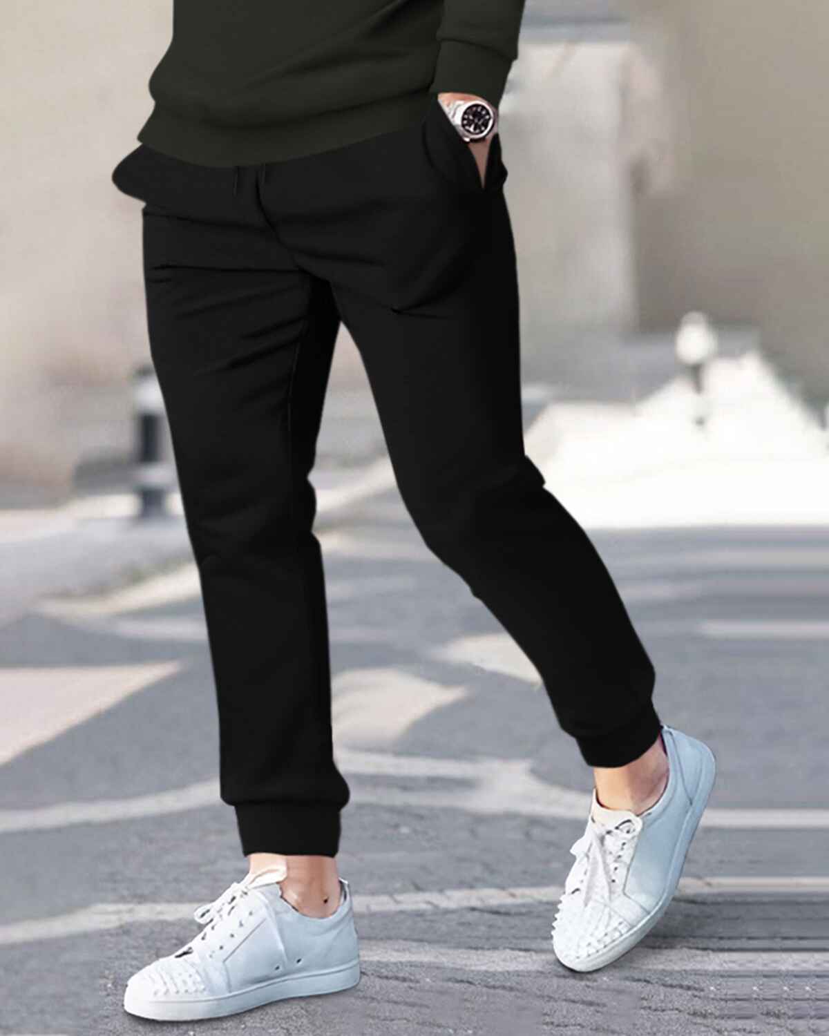 Mens Tracksuit - Full Sleeve Olive t-shirt / Black Trackpant