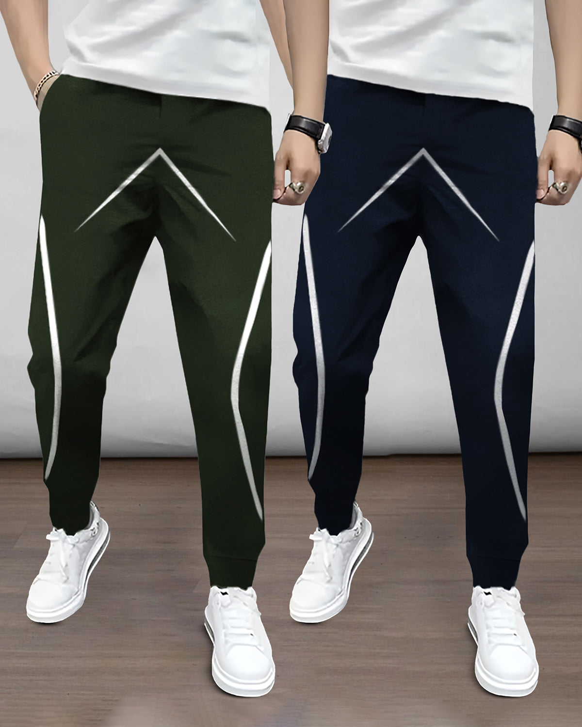 (Pack Of 2) Mens Printed Olive & Navy Trackpants