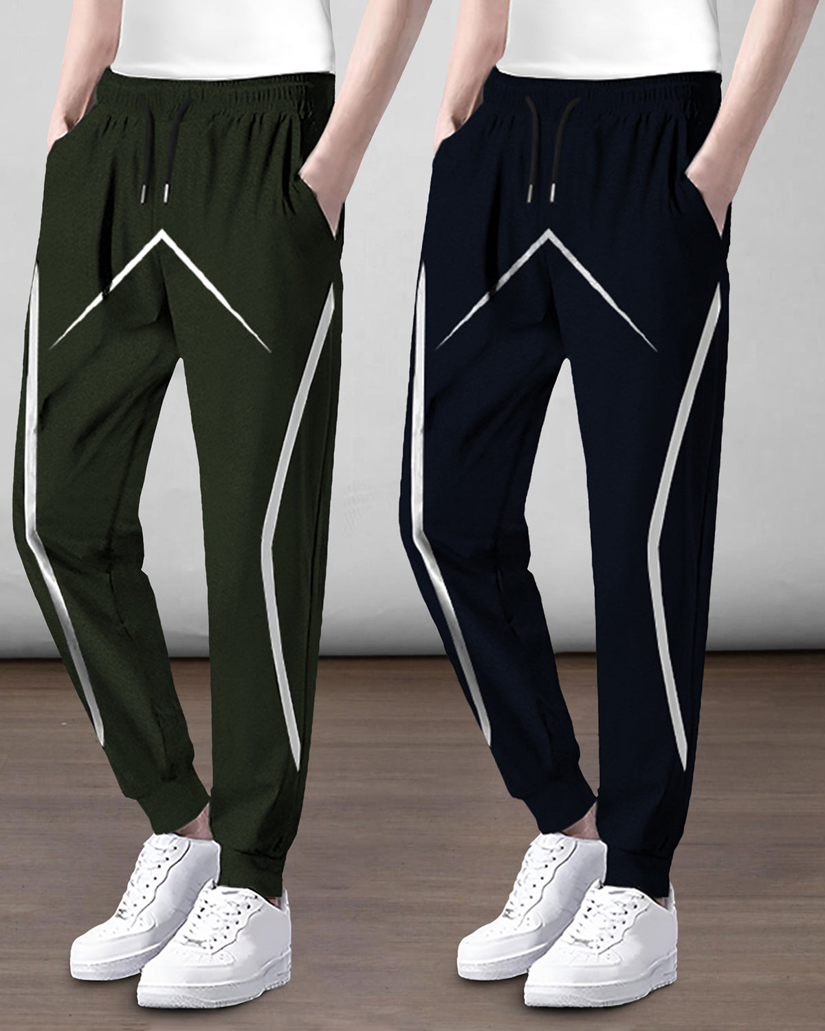 (Pack Of 2) Mens Printed Olive & Navy Trackpants