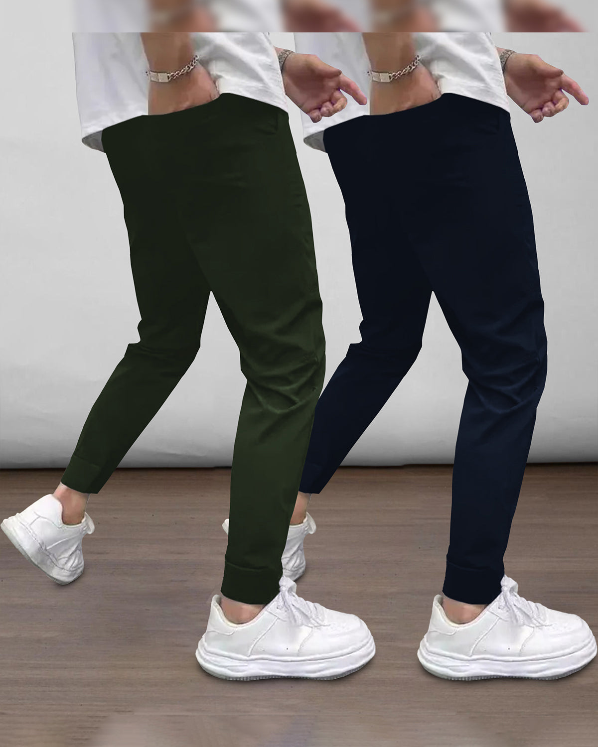 (Pack Of 2) Mens Printed Olive & Navy Trackpants