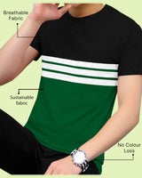 Men Short Sleeve Black Green Striped T-Shirt