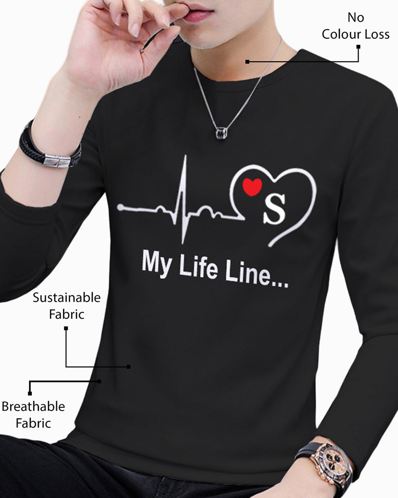 My Life Line Full Sleeve Black T-Shirt