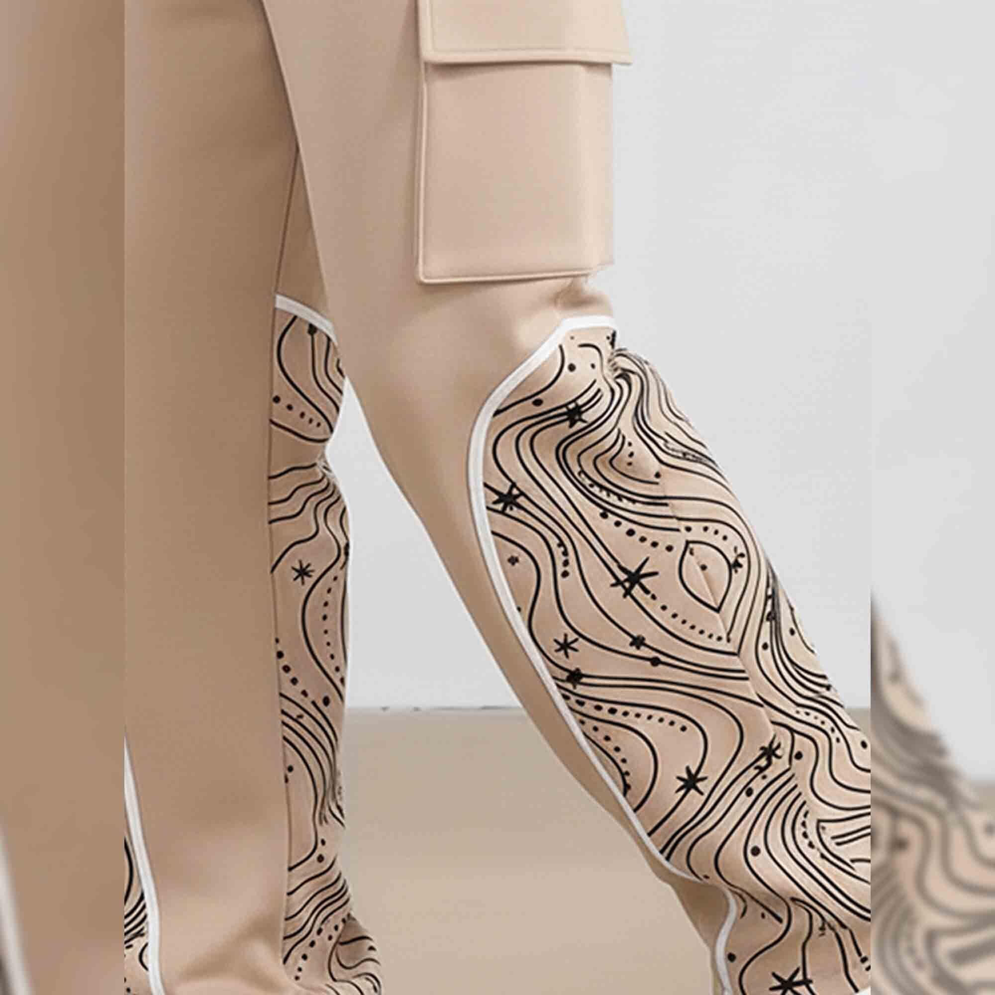 Men Multi Pockets Designing Printed Baggy Cargo Beige