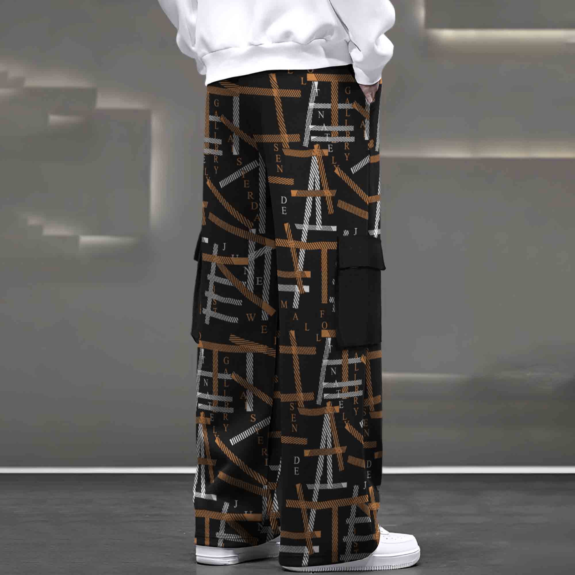 Mens Multi Pockets All Over Printed Baggy fit oversized Black & Brown Cargo Jogger