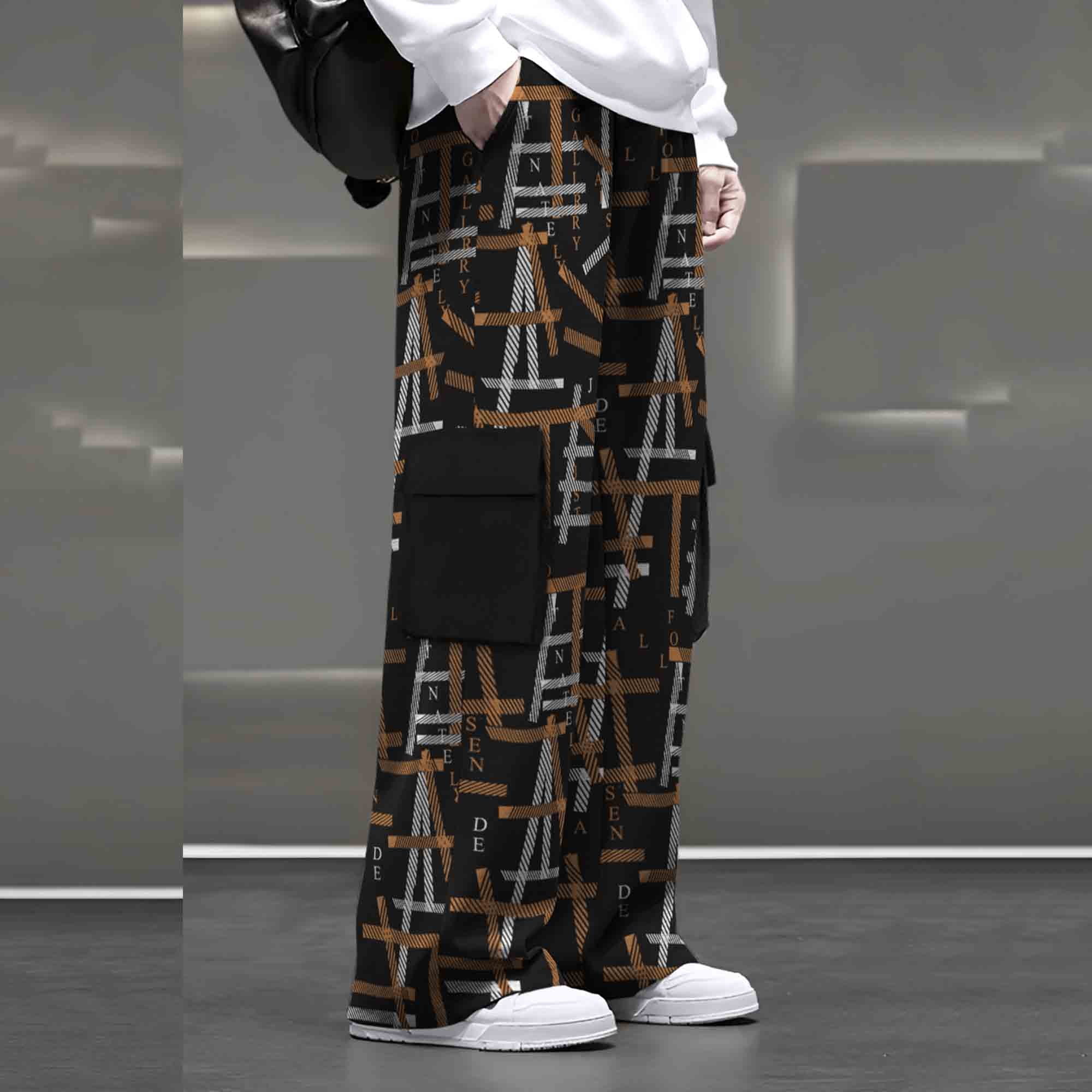 Mens Multi Pockets All Over Printed Baggy fit oversized Black & Brown Cargo Jogger