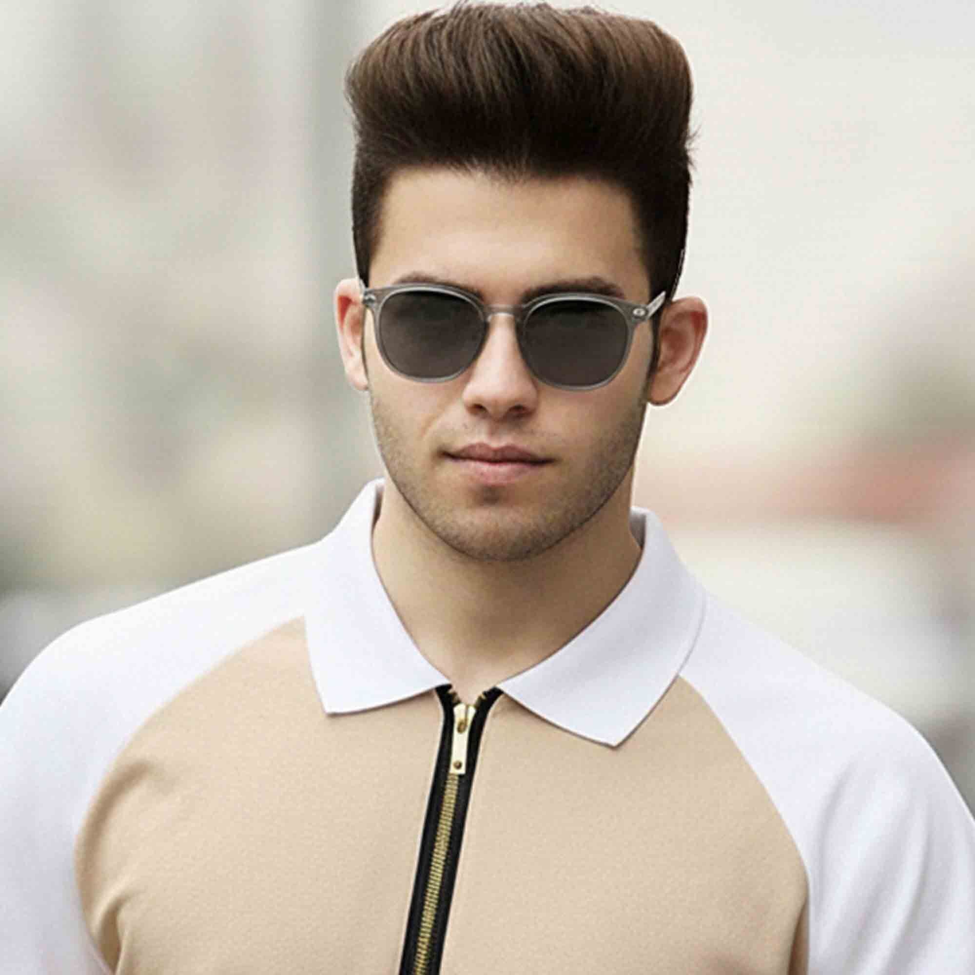 Men Quarter Zip Polo Neck Printed Full Sleeve T-shirt Beige & White