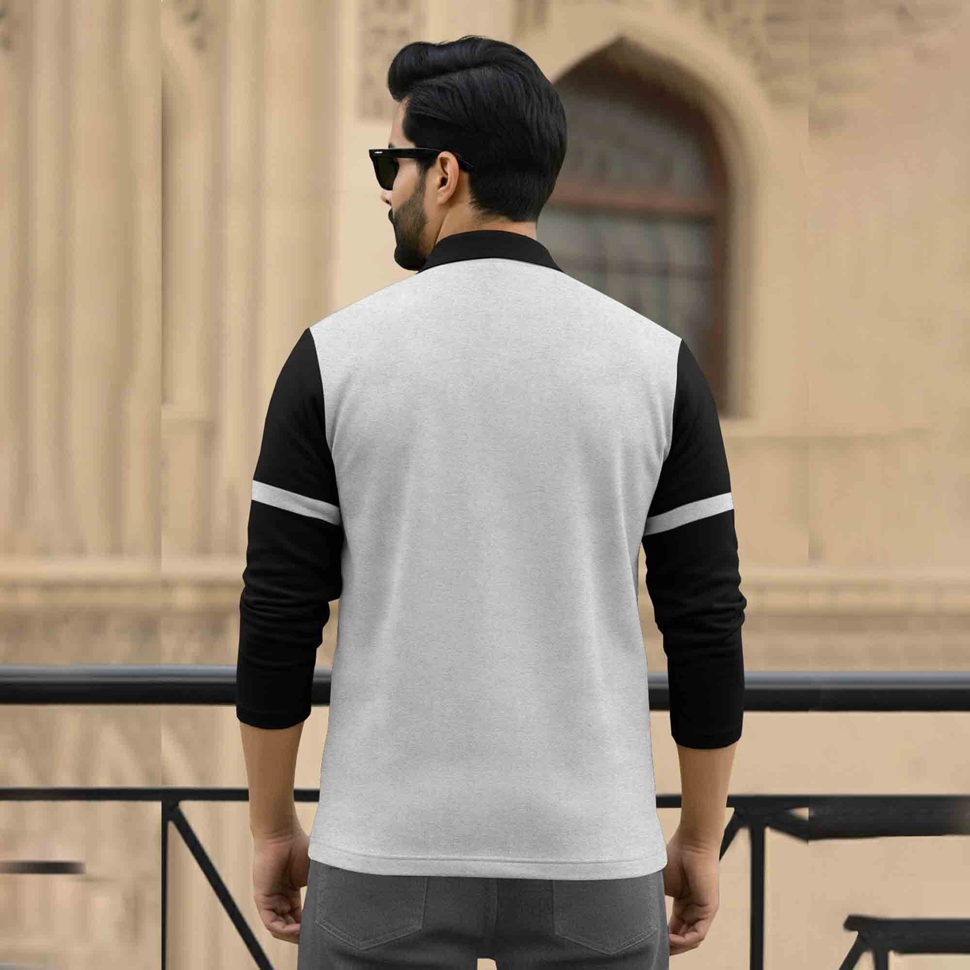 Men Quarter Zip Polo Neck Dual Color T-SHIRT Black & Grey