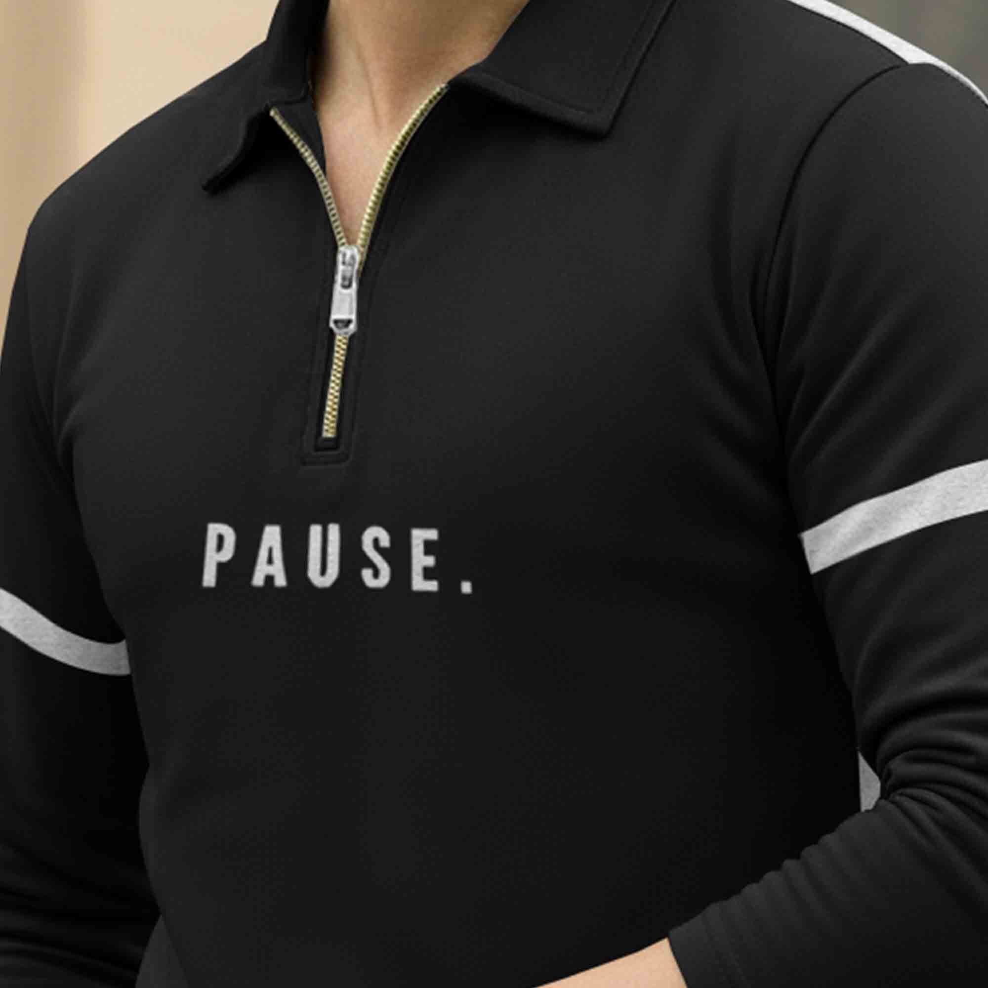 Men Quarter Zip Polo Neck Dual Color T-SHIRT Black & Grey