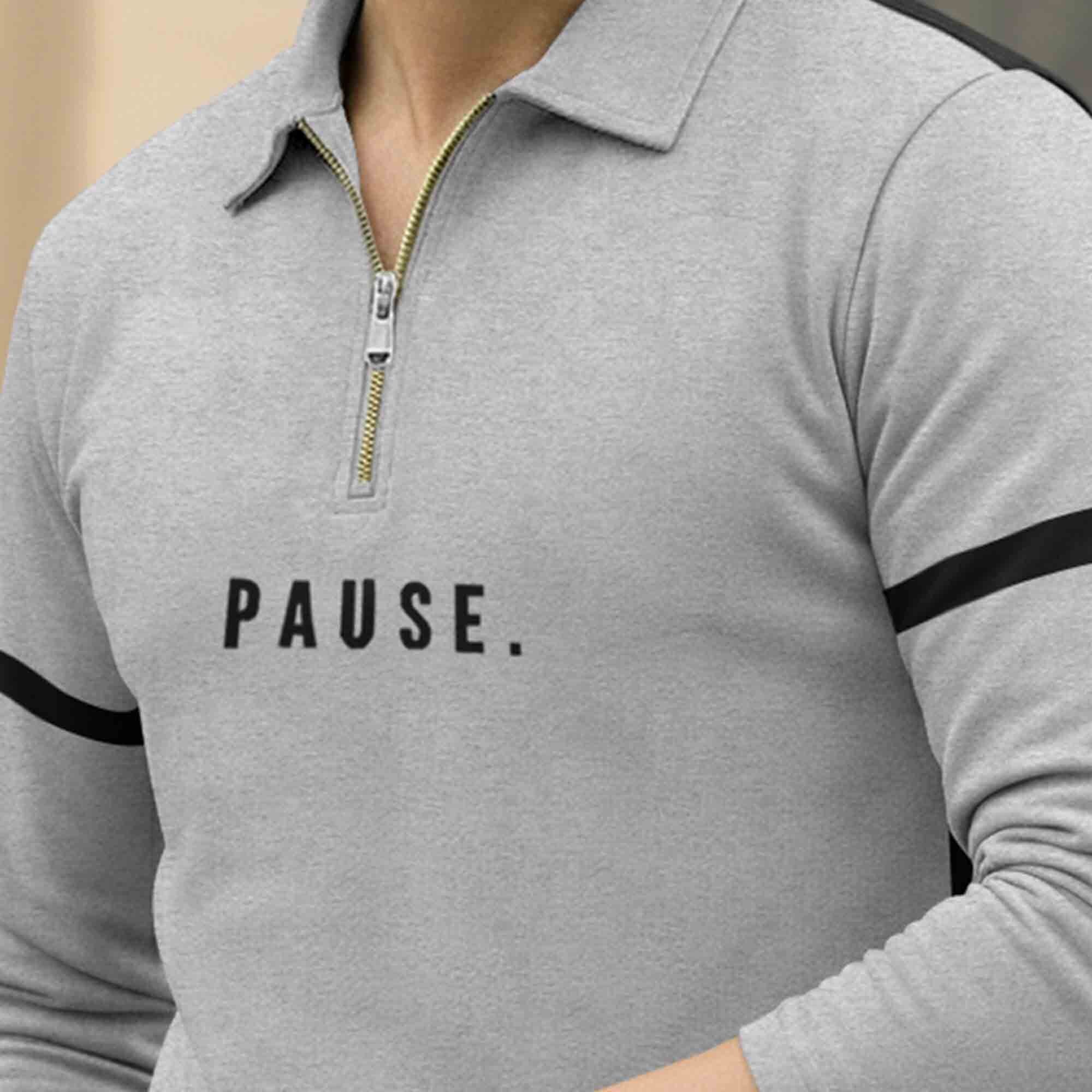 Men Quarter Zip Polo Neck Dual Color T-SHIRT Grey & Black