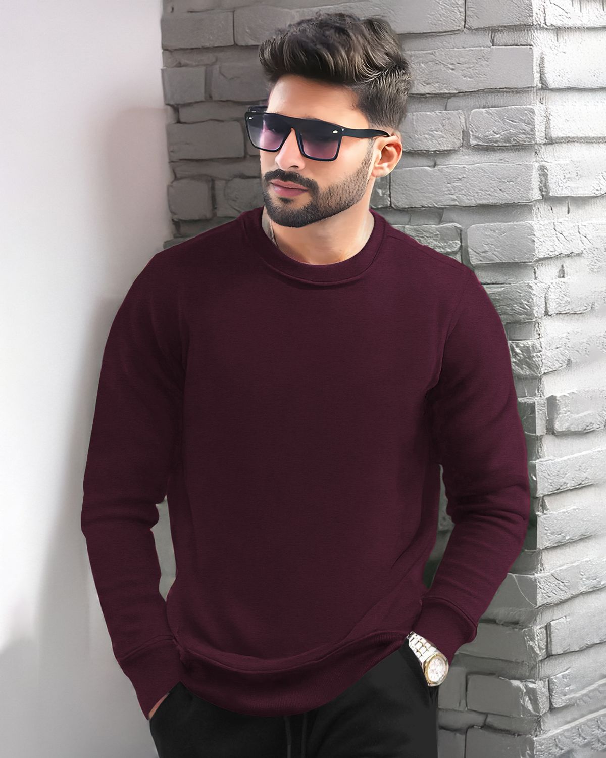 MEN PLAIN REGULAR FIT ROUND NECK CASUAL SWEATSHIRTS COLORS – TRIPR