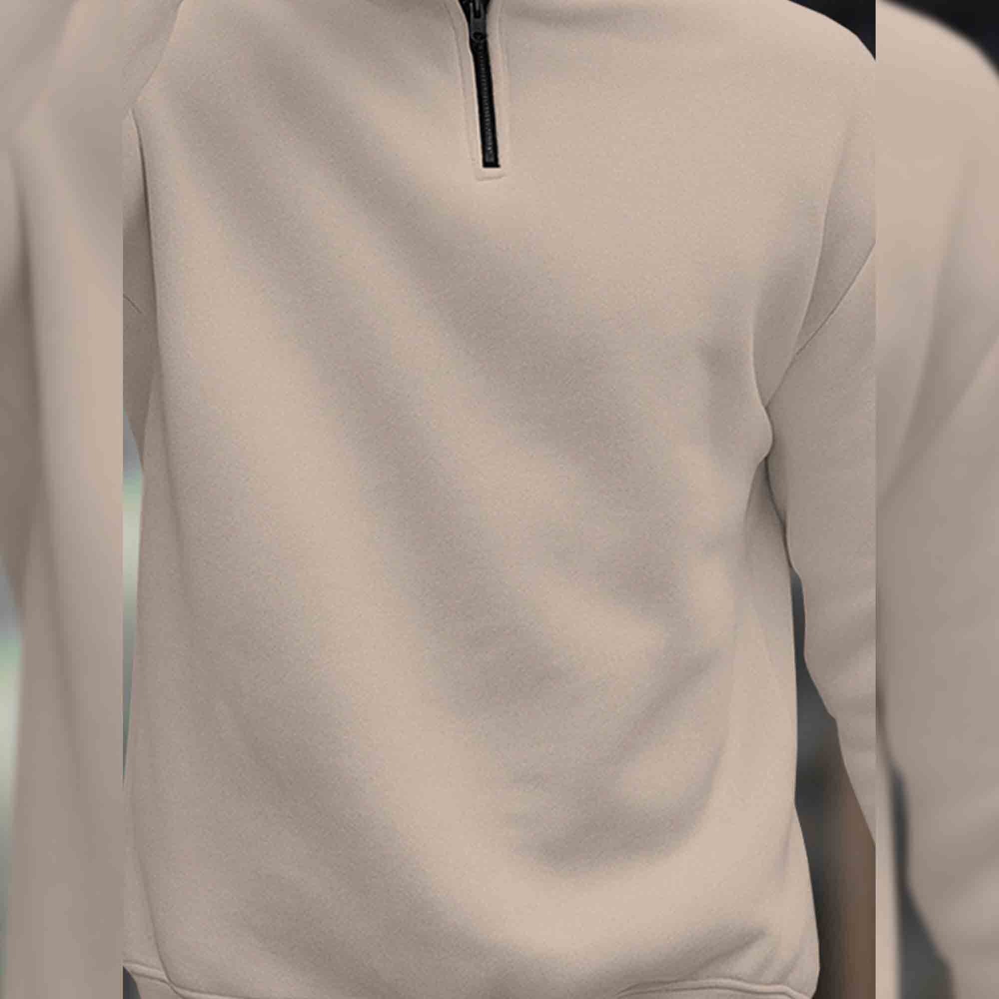 Men Plain Zipper High Neck Casual Sweatshirt Beige