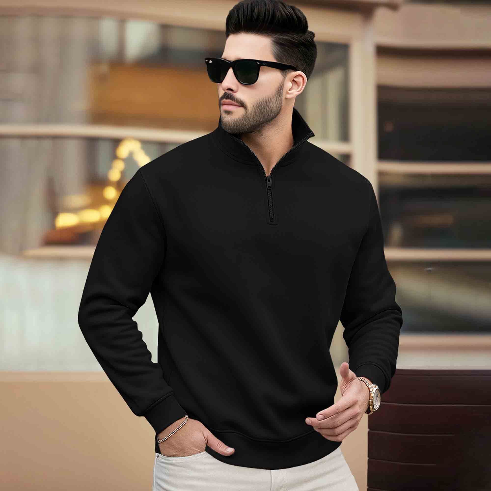 Men Plain Zipper High Neck Casual Sweatshirts - 5 Colors