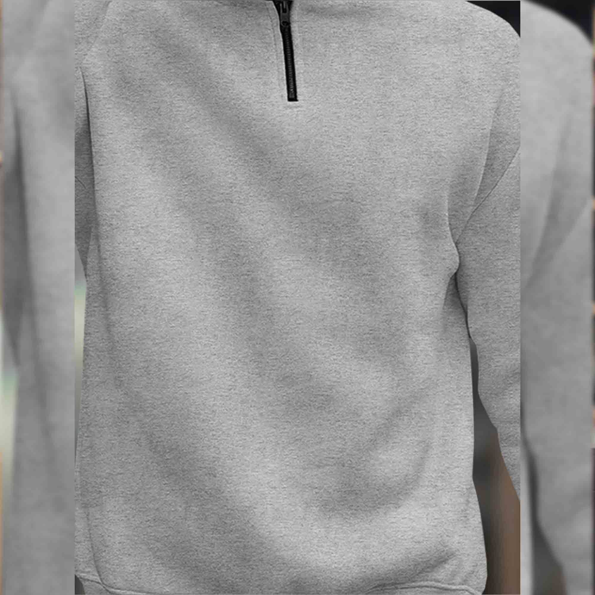 Men Plain Zipper High Neck Casual Sweatshirt / Grey