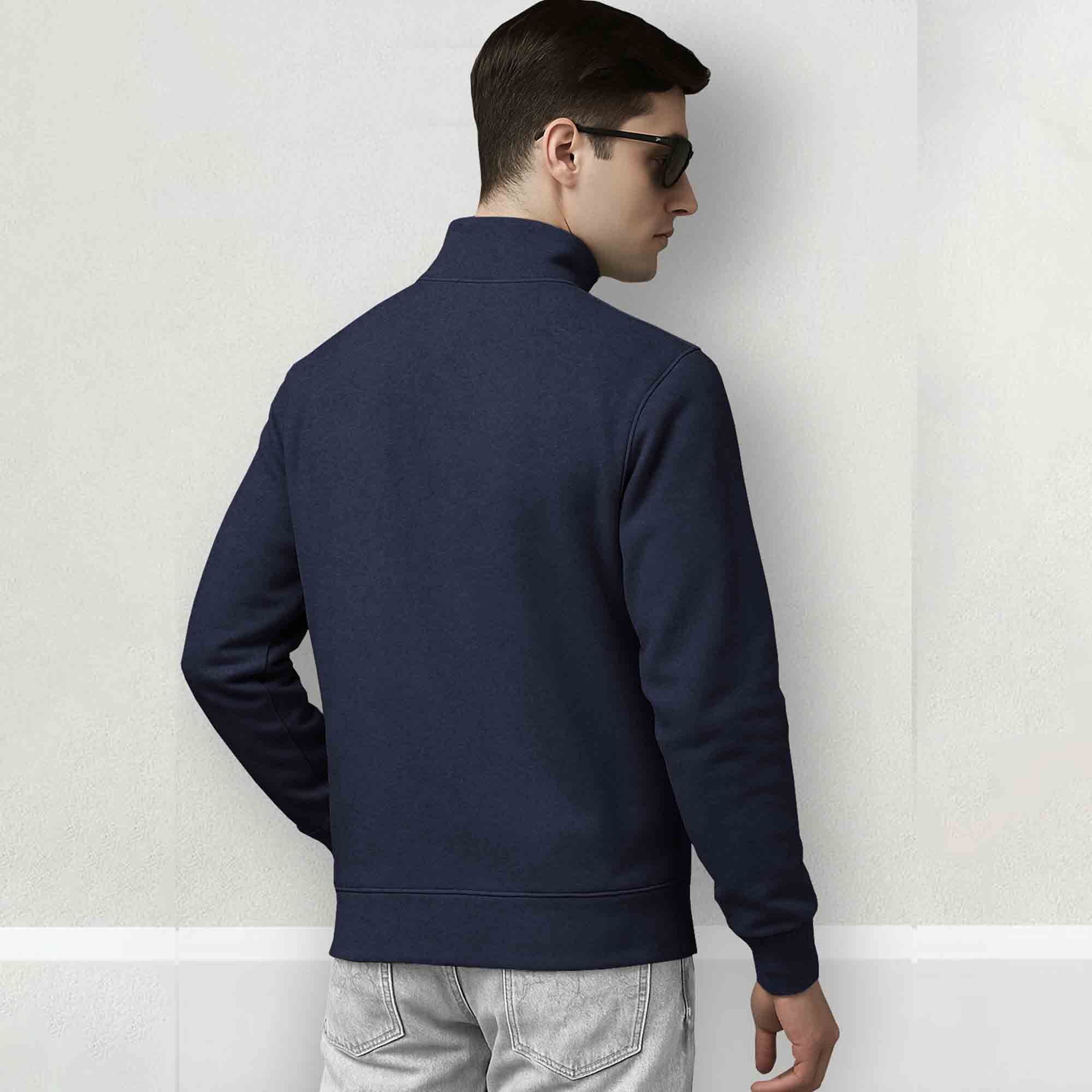 Men High Neck Quarter Zip Up Navyblue Sweatshirt