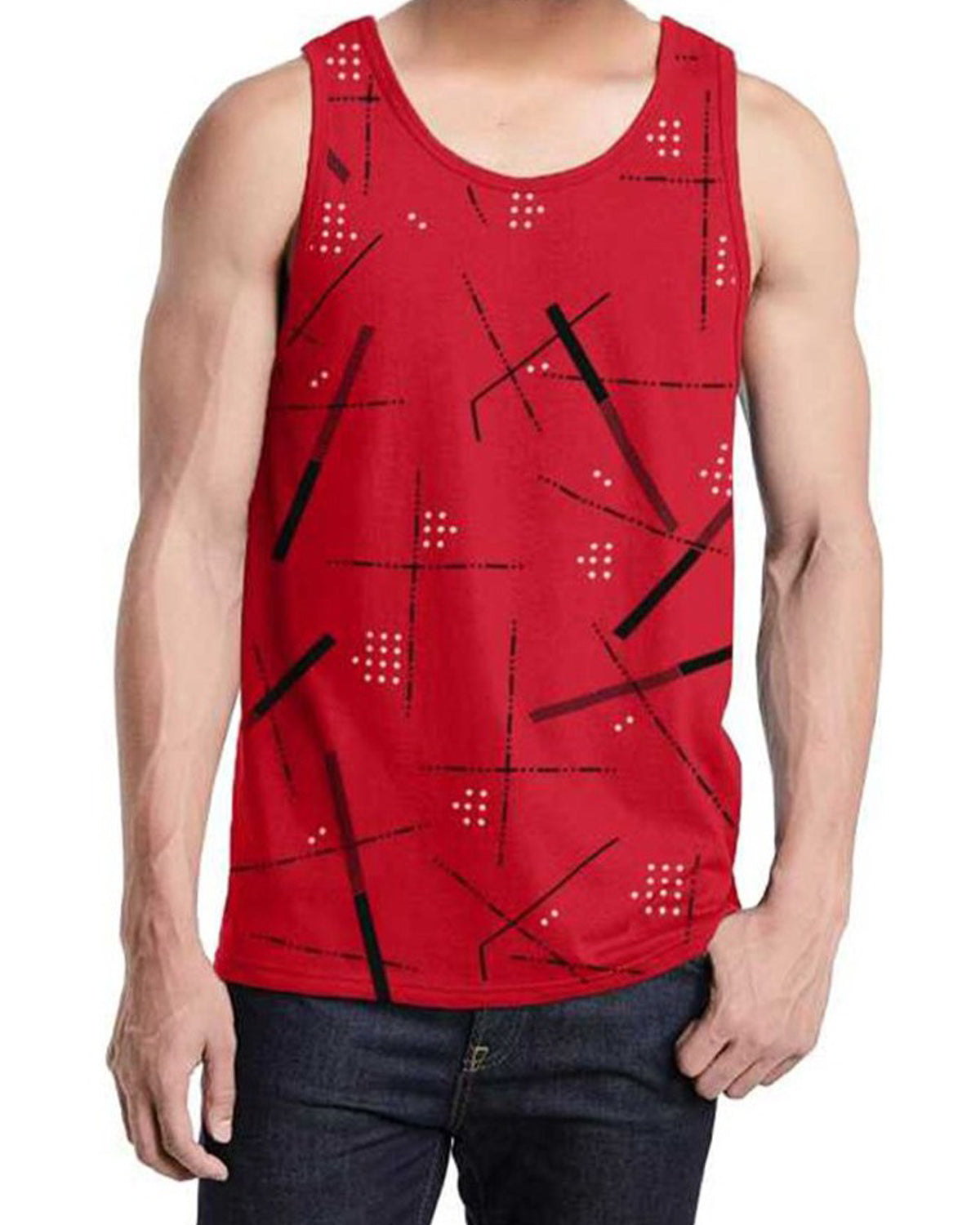 Men Red Sleeveless Abstract Printed