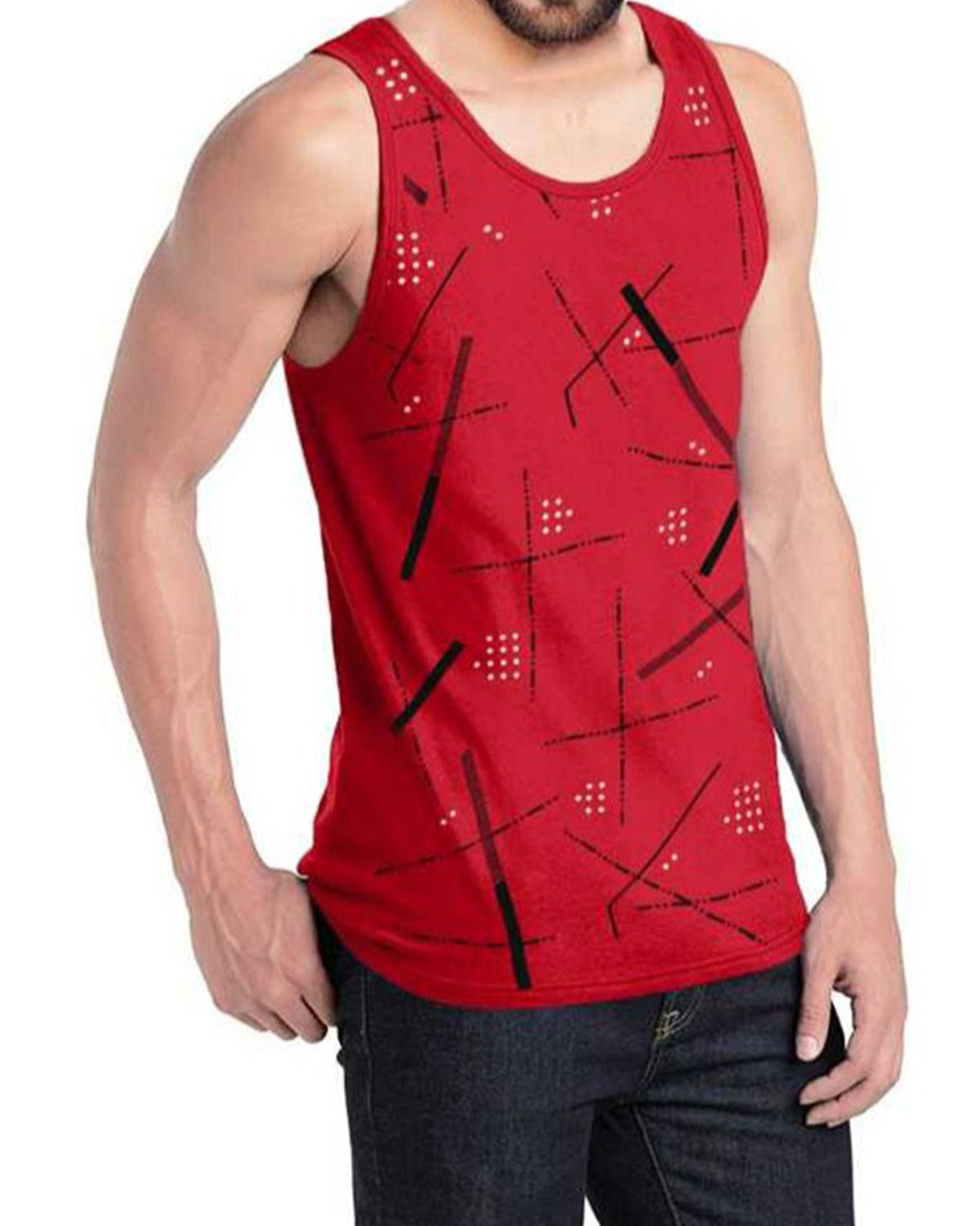 Men Red Sleeveless Abstract Printed