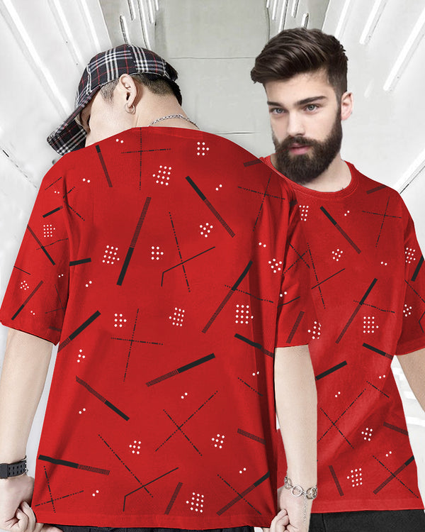 red colour oversized drop shoulder  tshirt for men