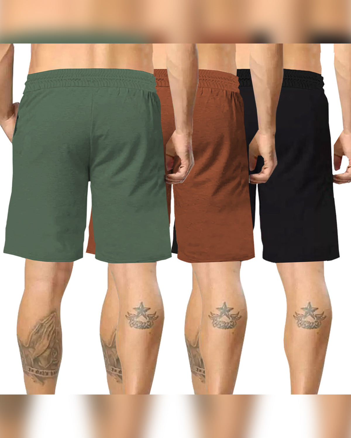 mens olivegreen-brown-black PACK OF 3 shorts -