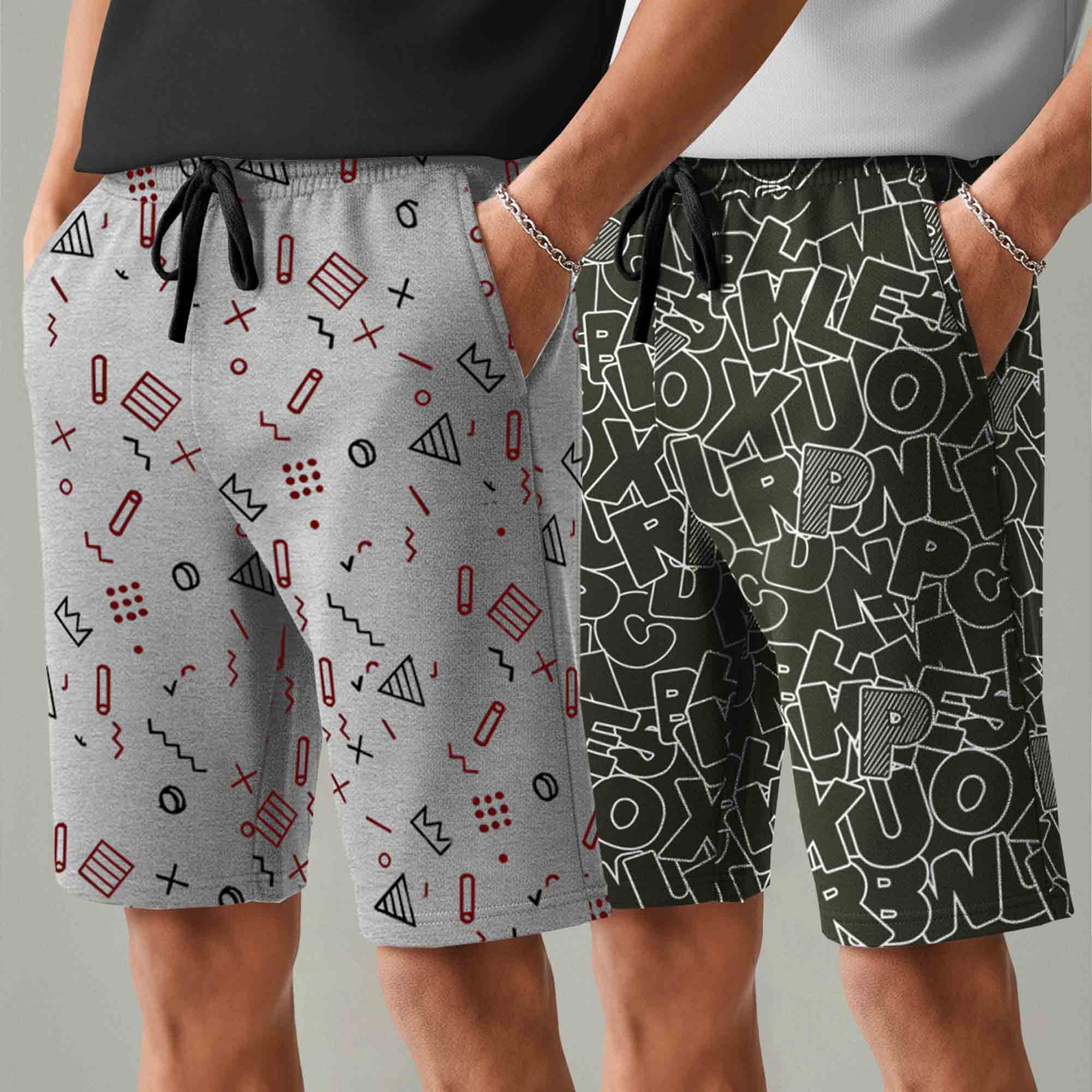 Men (Pack Of 2) All Over Printed Design Regular Fit Shorts