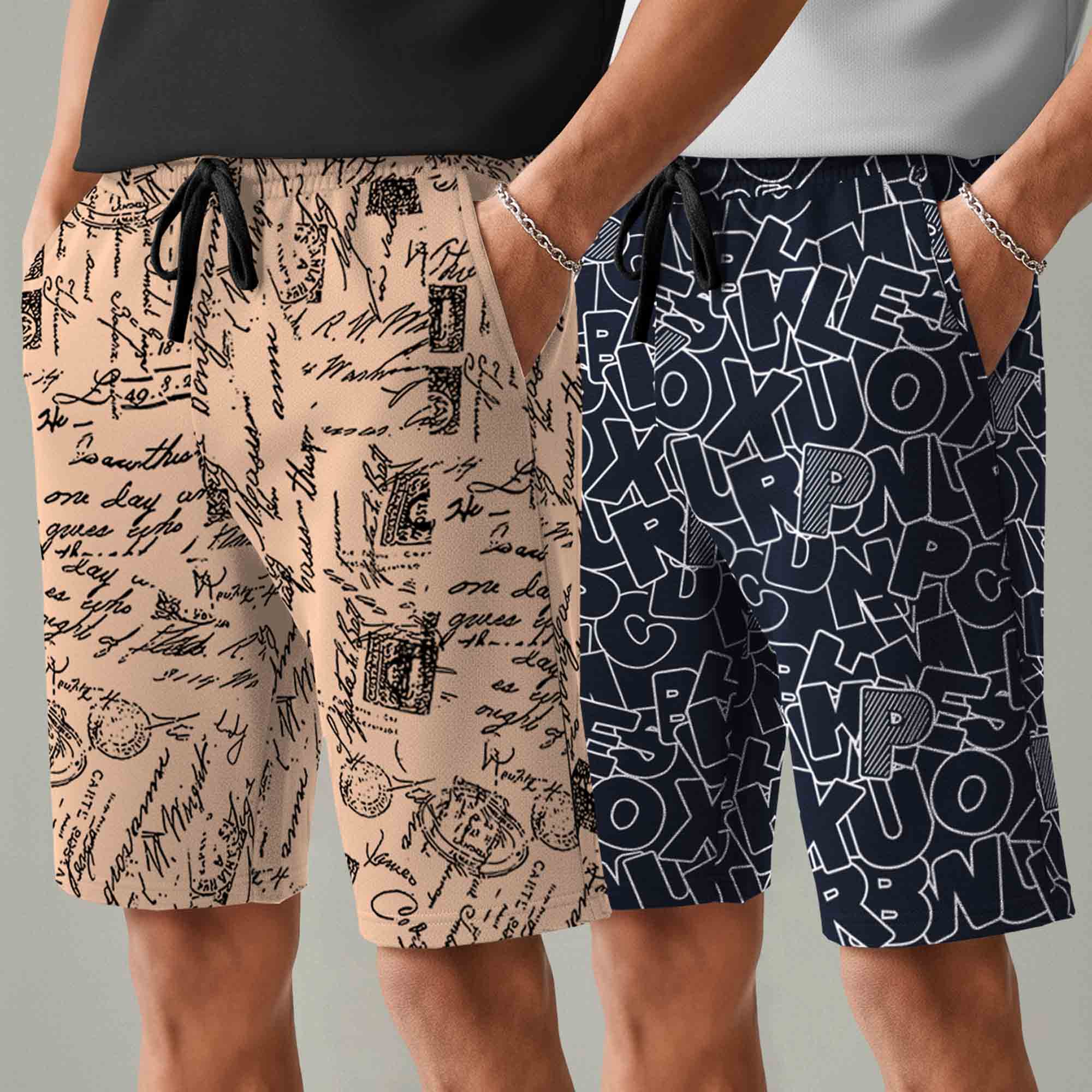 Men (Pack Of 2) All Over Printed Design Regular Fit Shorts