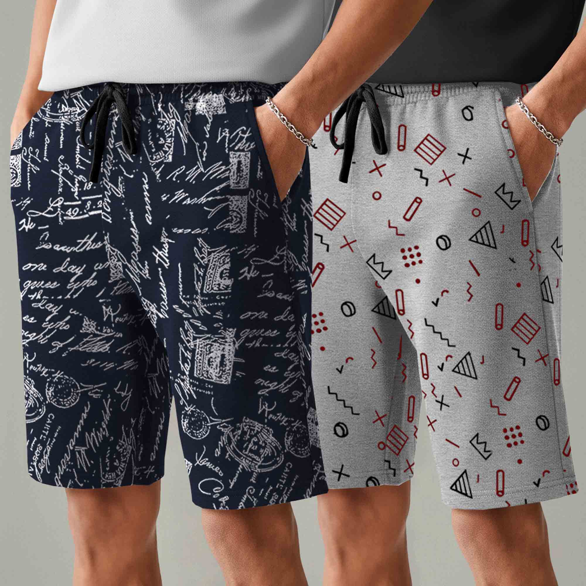 Men (Pack Of 2) All Over Printed Design Regular Fit Shorts