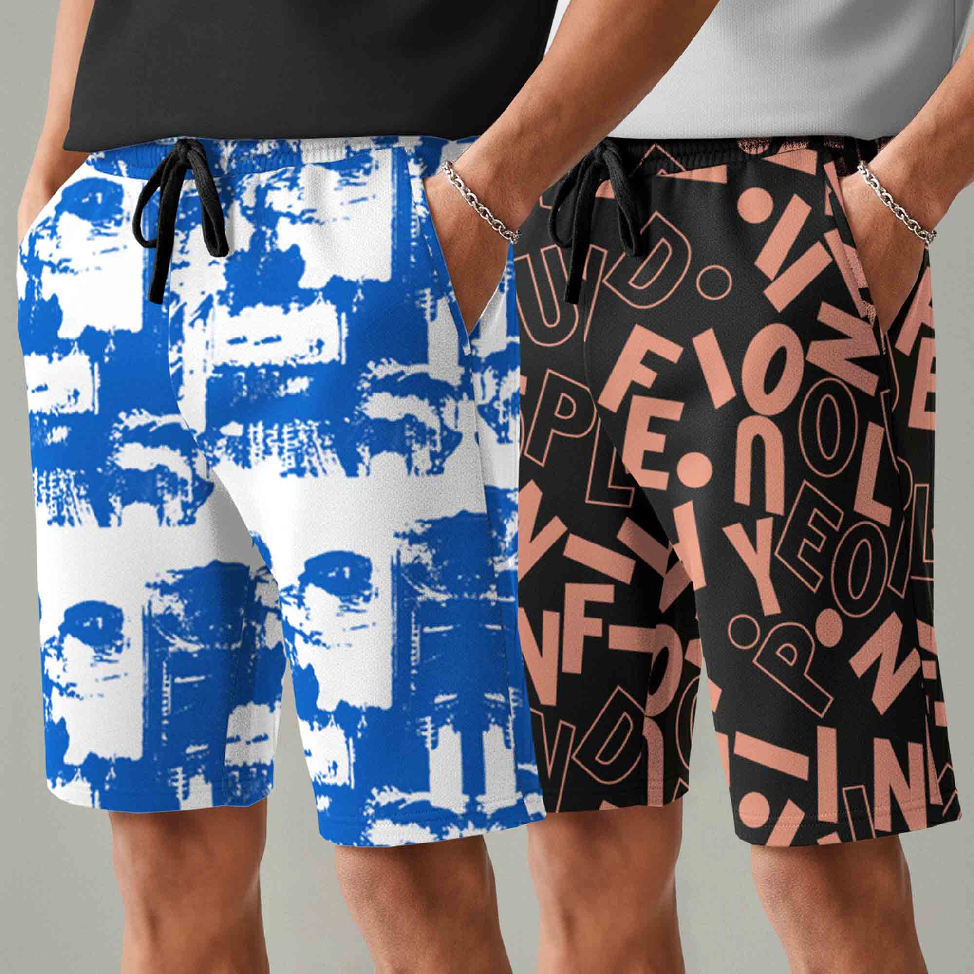 Men (Pack Of 2) All Over Printed Design Regular Fit Shorts