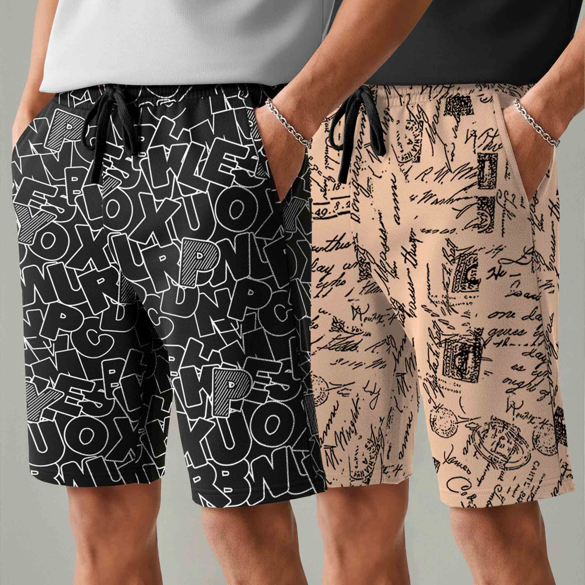 Men (Pack Of 2) All Over Printed Design Regular Fit Shorts