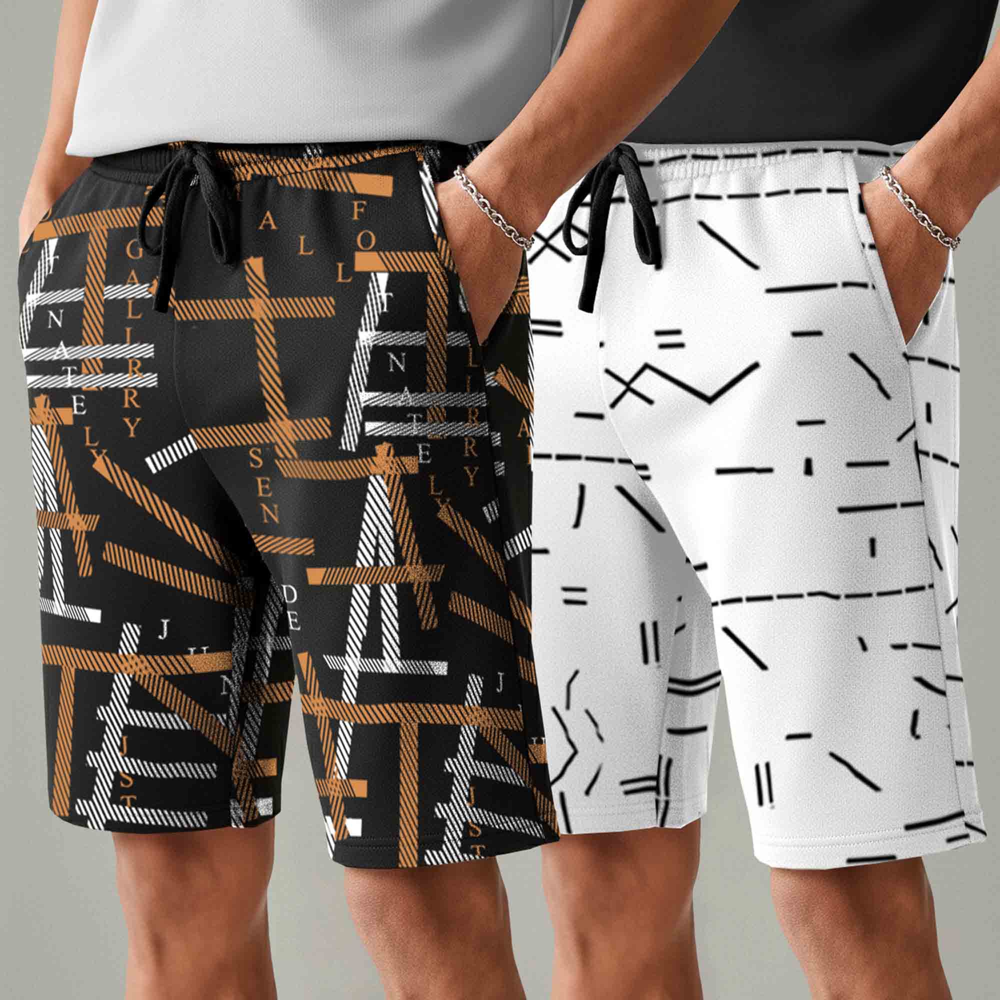 Men (Pack Of 2) All Over Printed Design Regular Fit Shorts