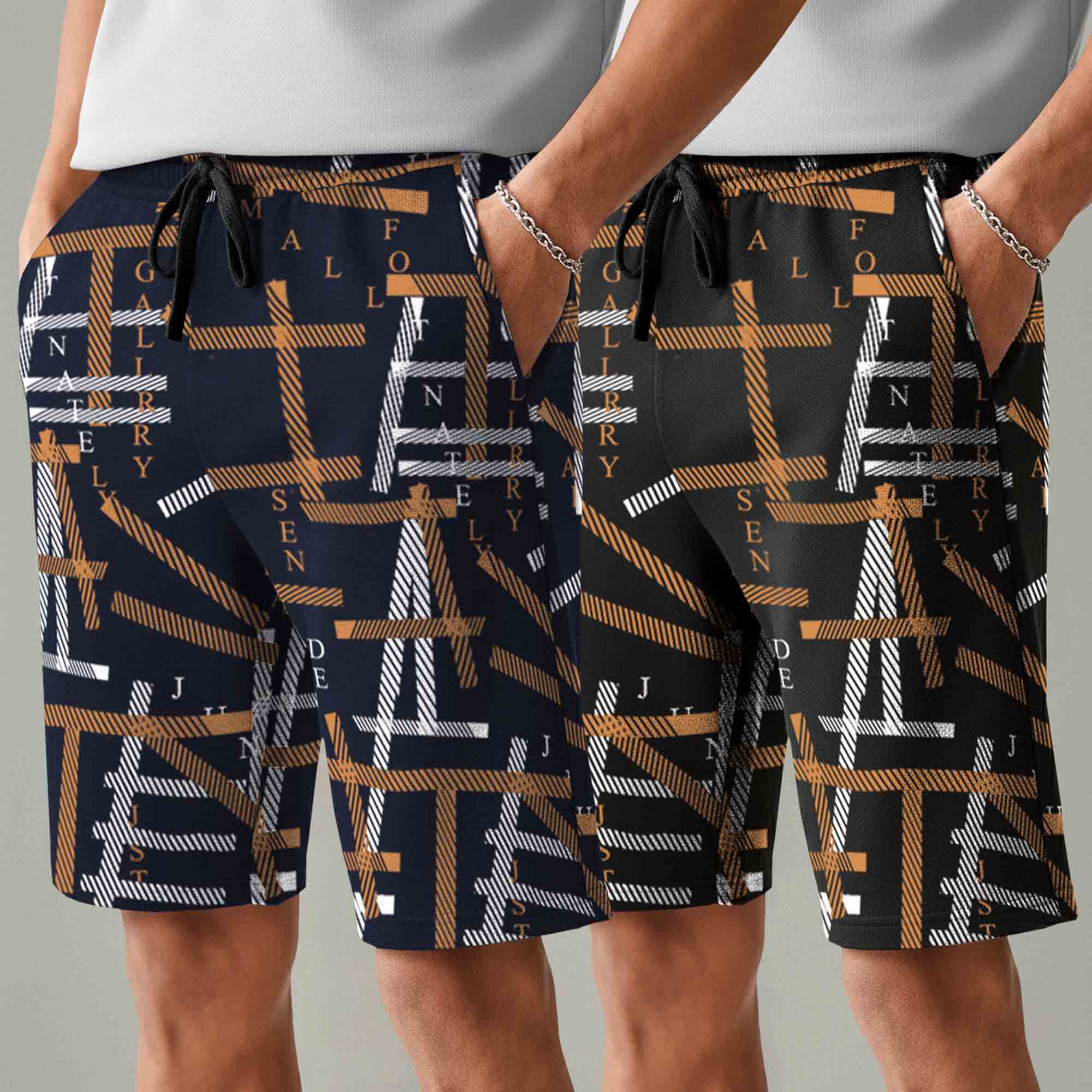 Men (Pack Of 2) All Over Printed Design Regular Fit Shorts