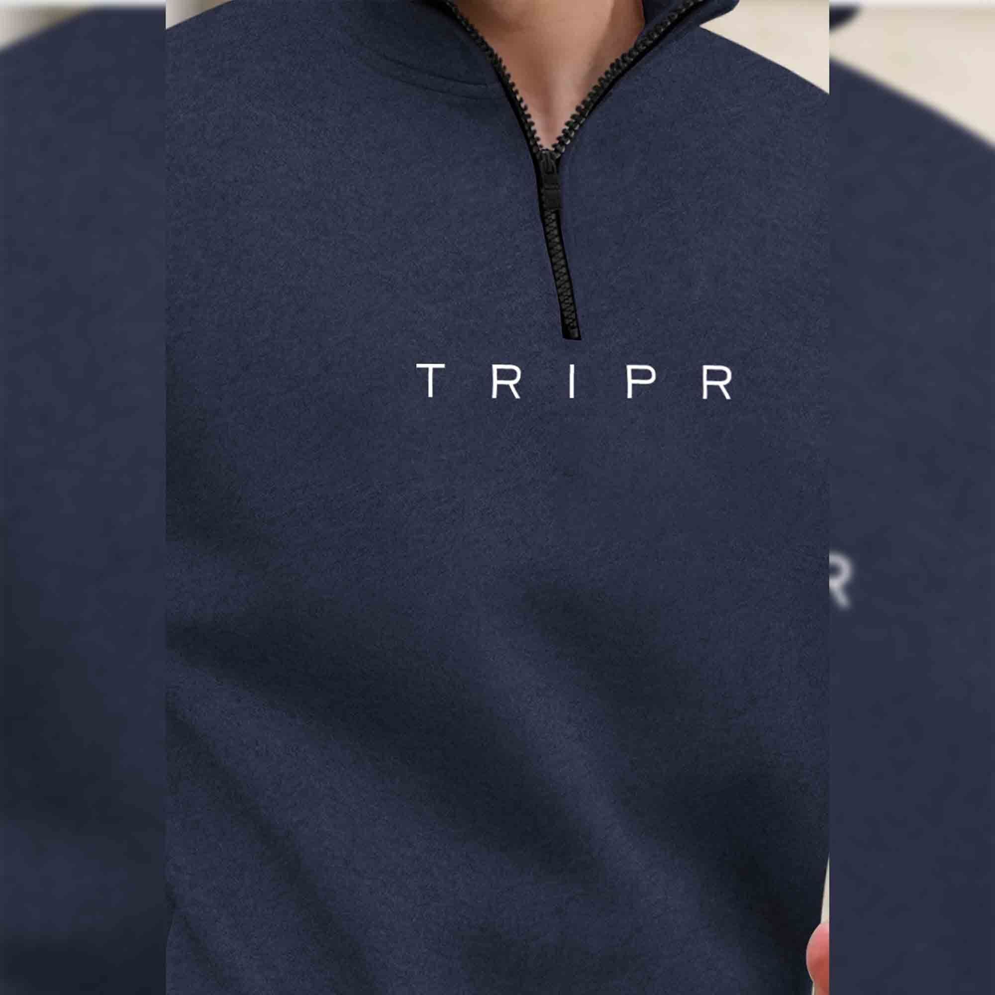 Men Navy blue Zipper High Neck Sweatshirt