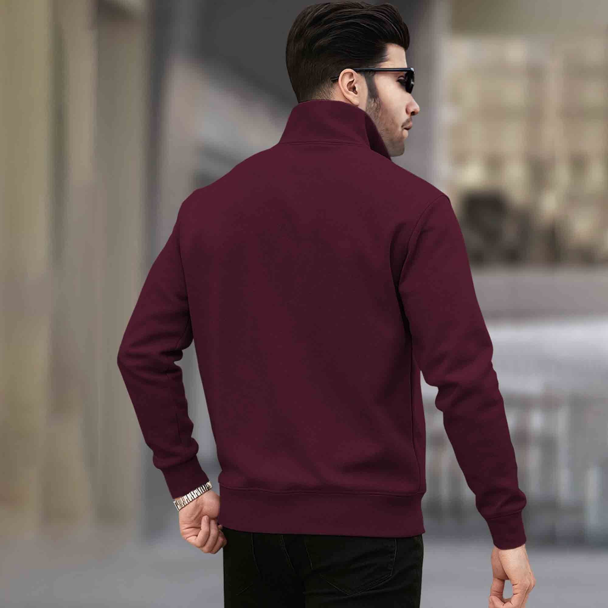 Men Zipper High Neck Maroon Sweatshirt
