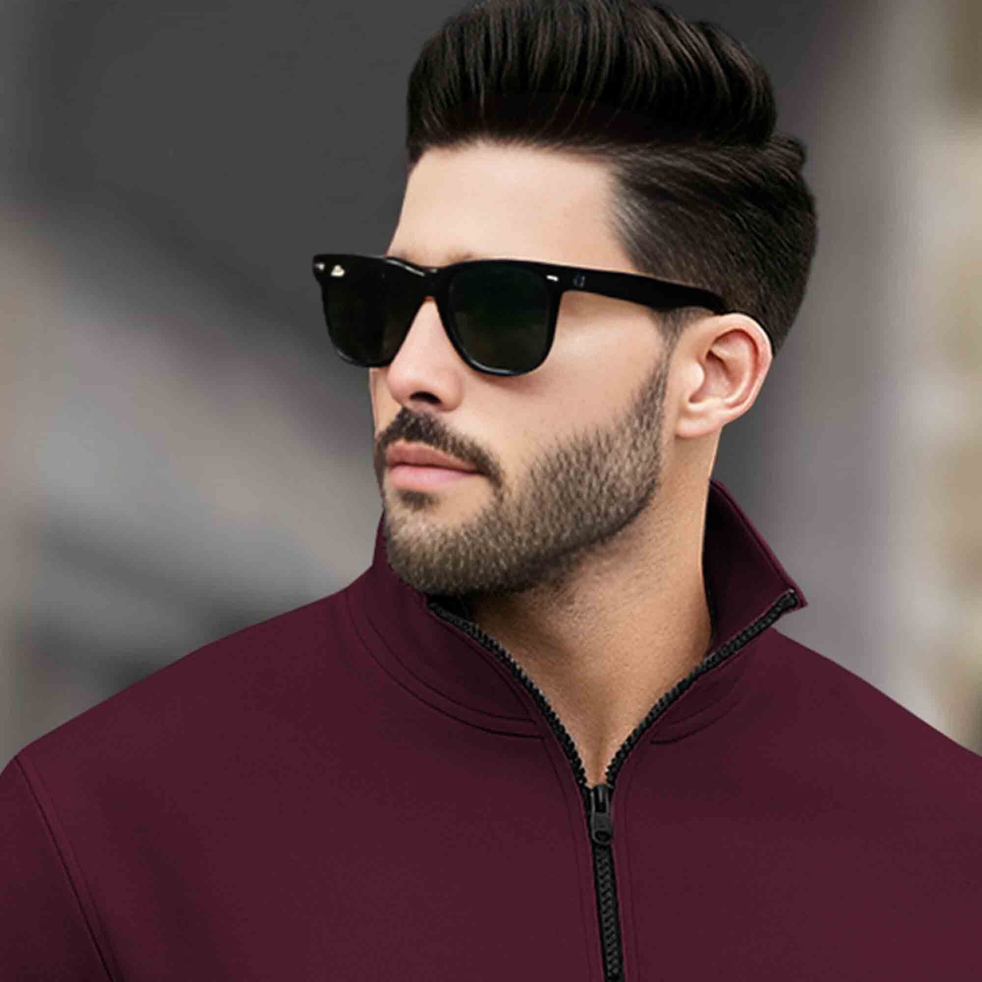 Men Zipper High Neck Maroon Sweatshirt