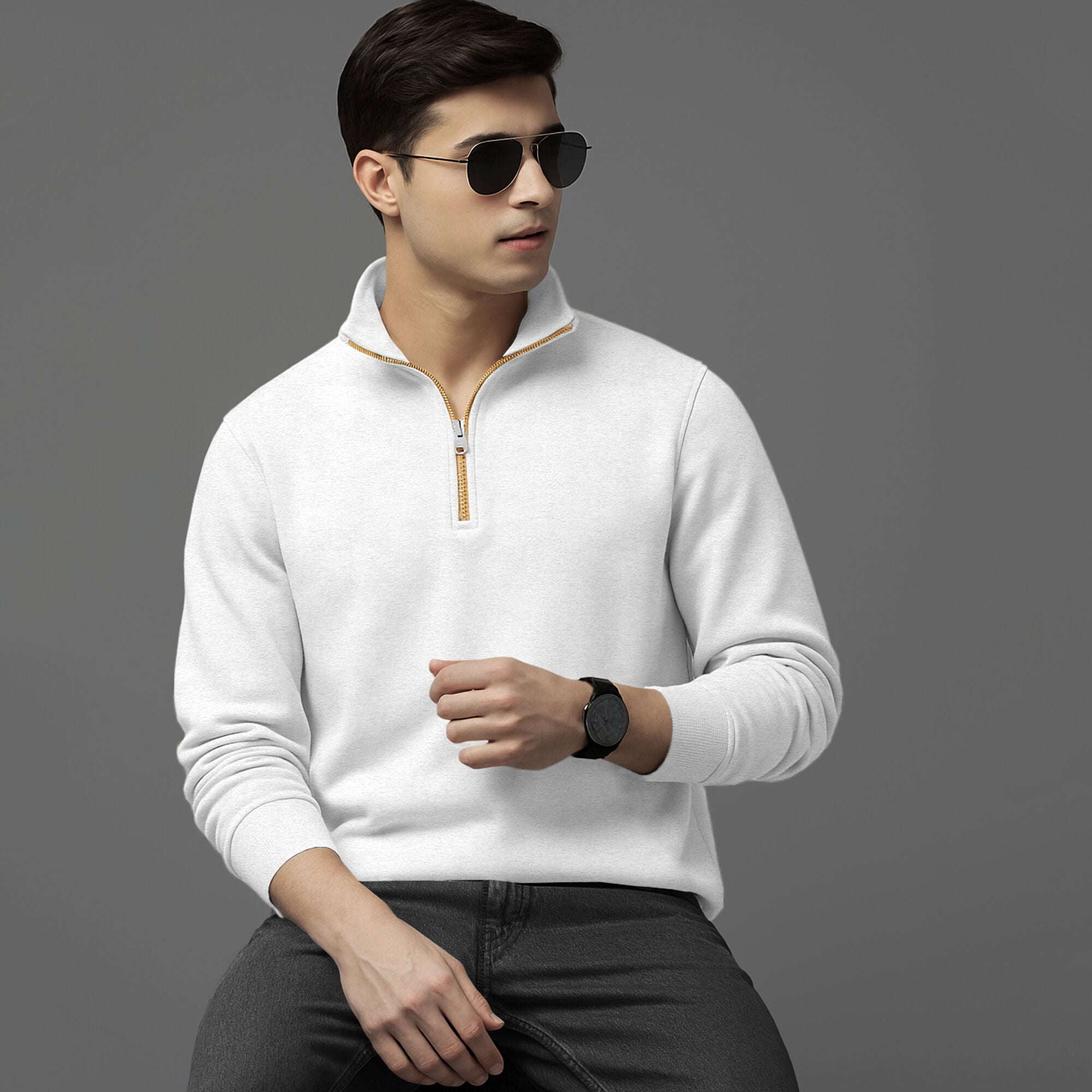 Men's White Non-Hooded Sweatshirts 6 Variants