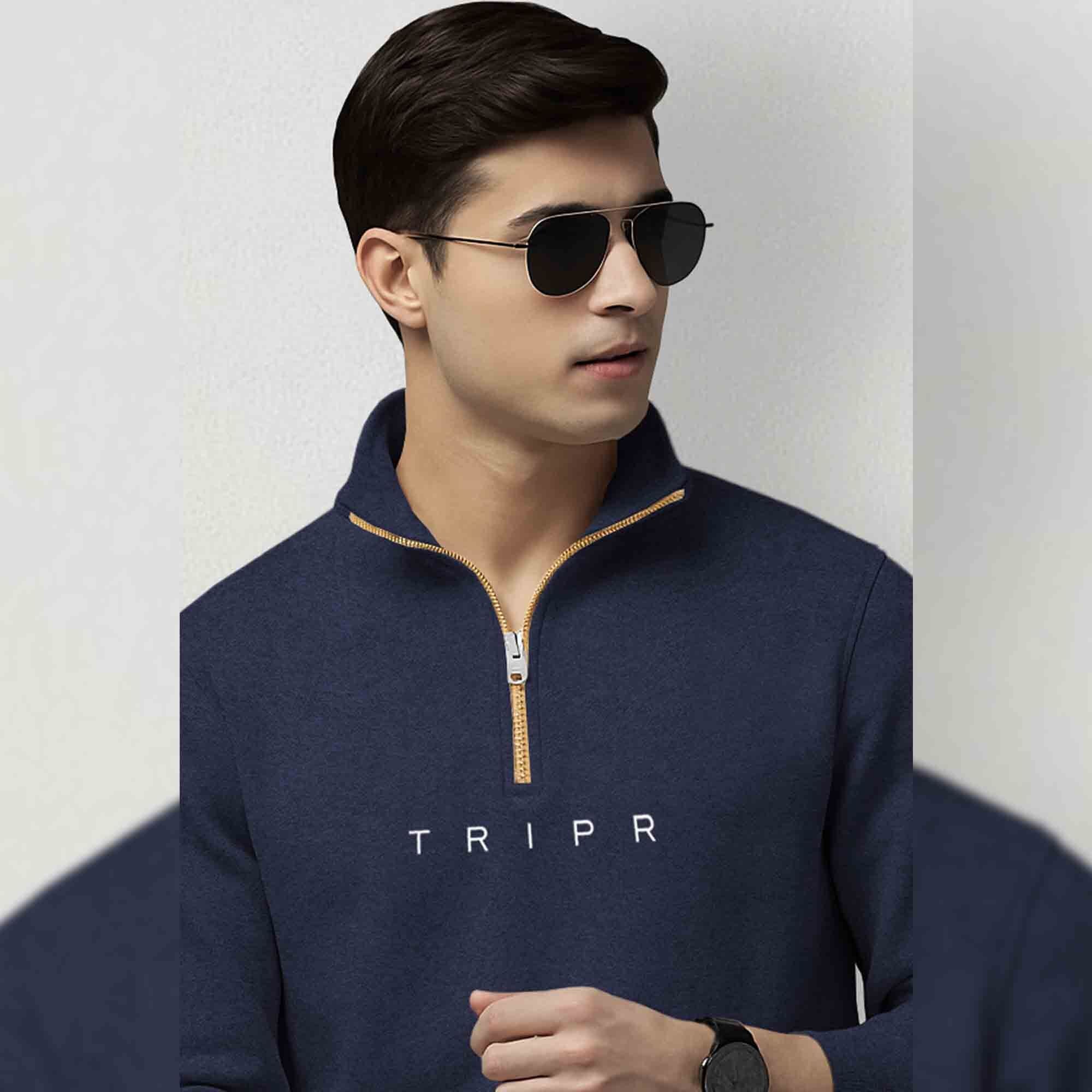 Men Full Sleeve High Neck Sweatshirt Navy blue