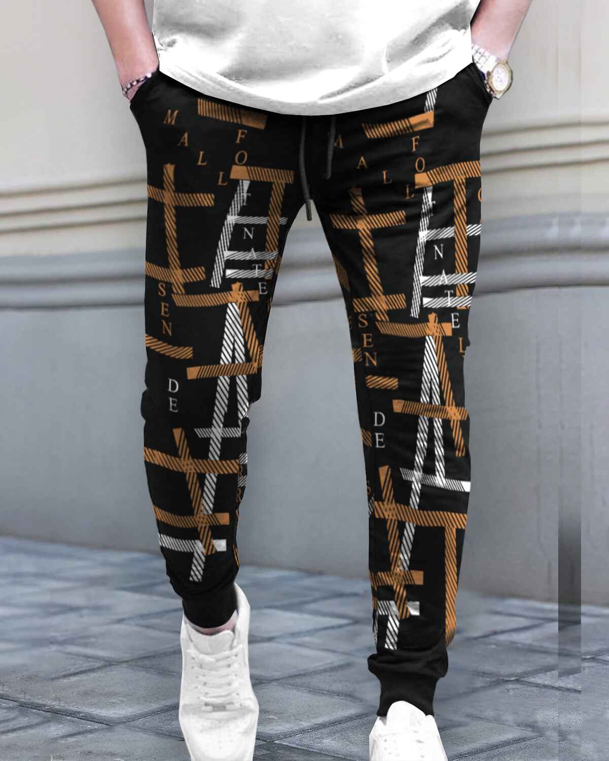 Mens Printed Trackpant Black & Brown
