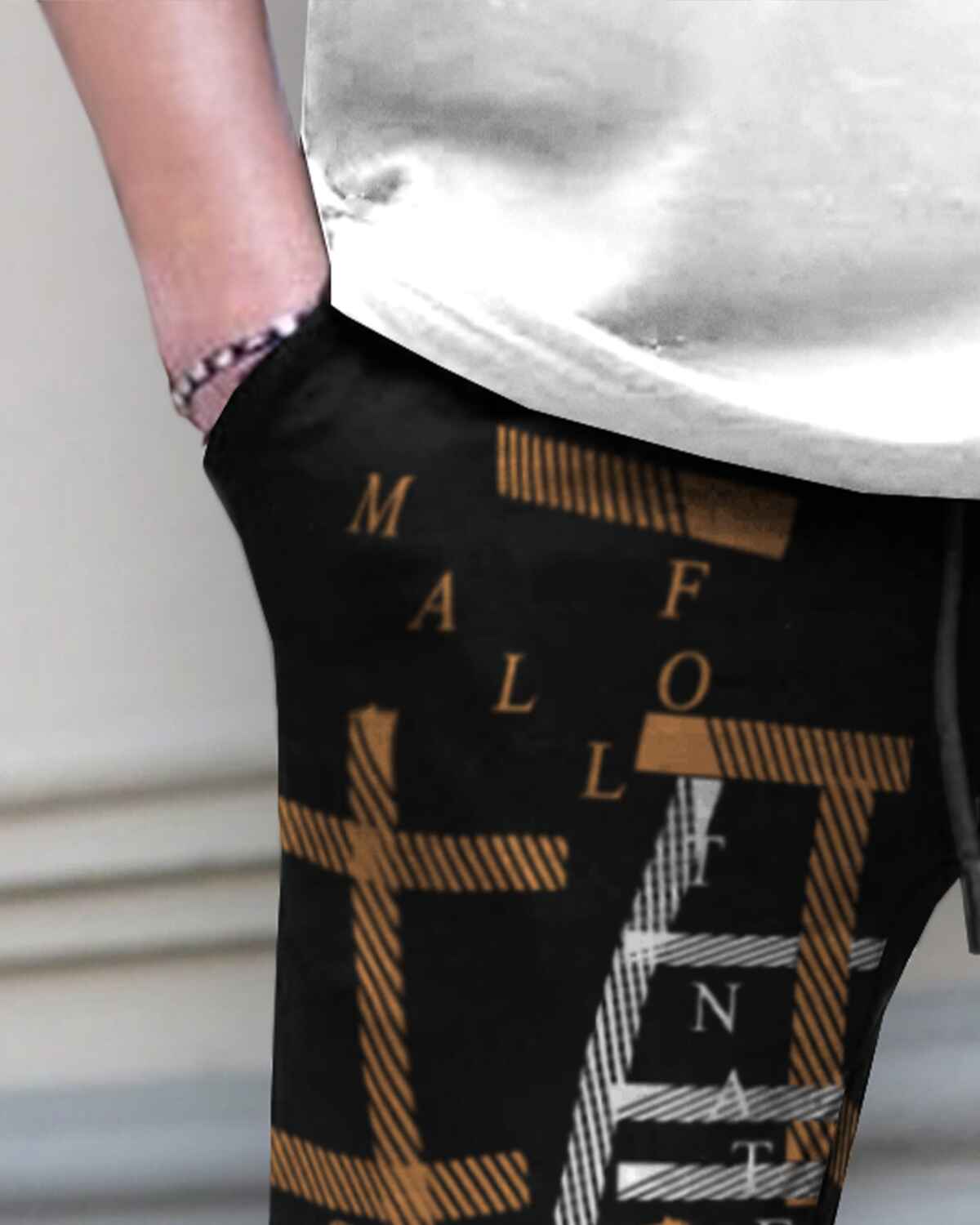 Mens Printed Trackpant Black & Brown